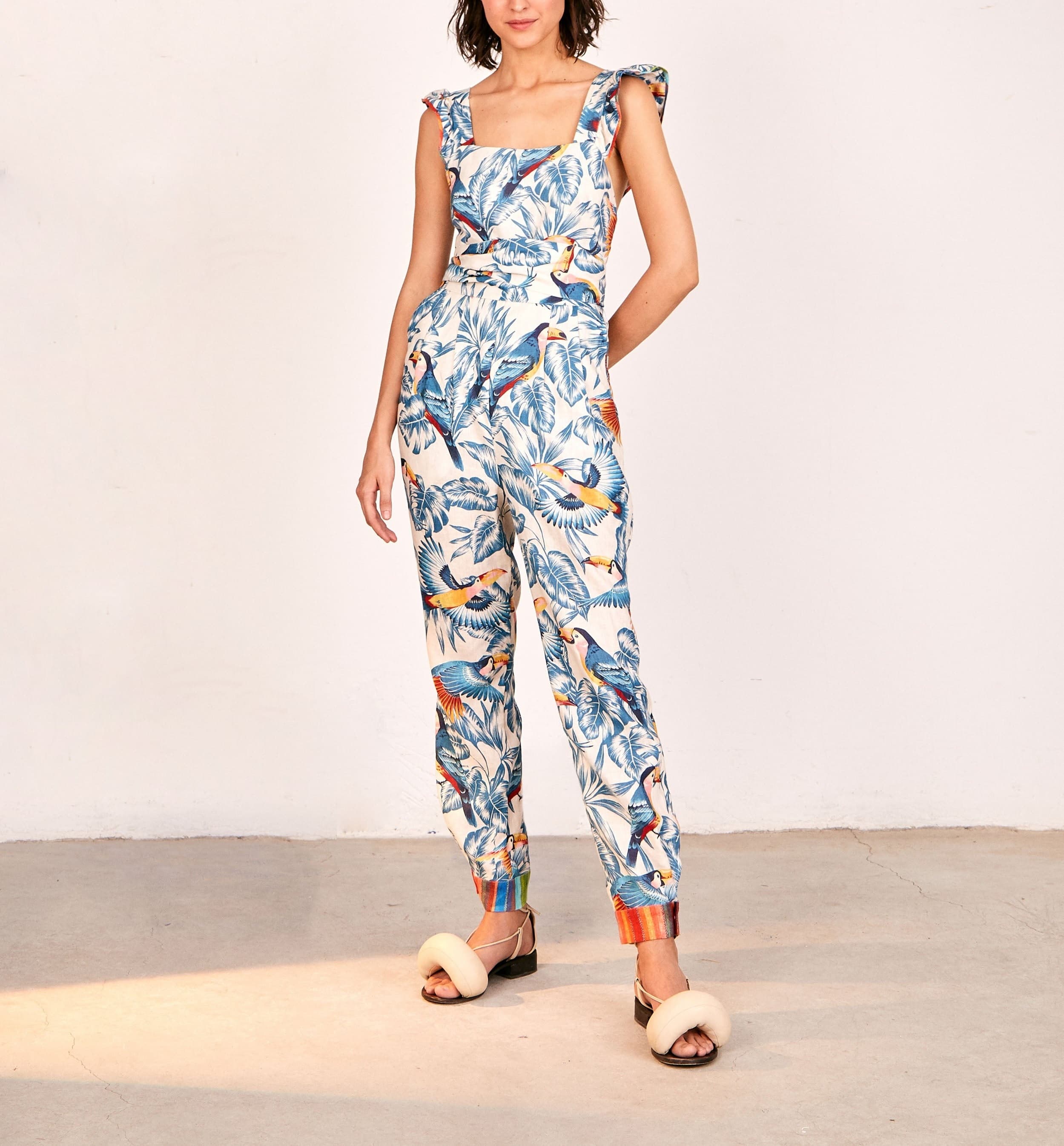 Flying Toucans Crossed Back Frilled Jumpsuit - Image 1
