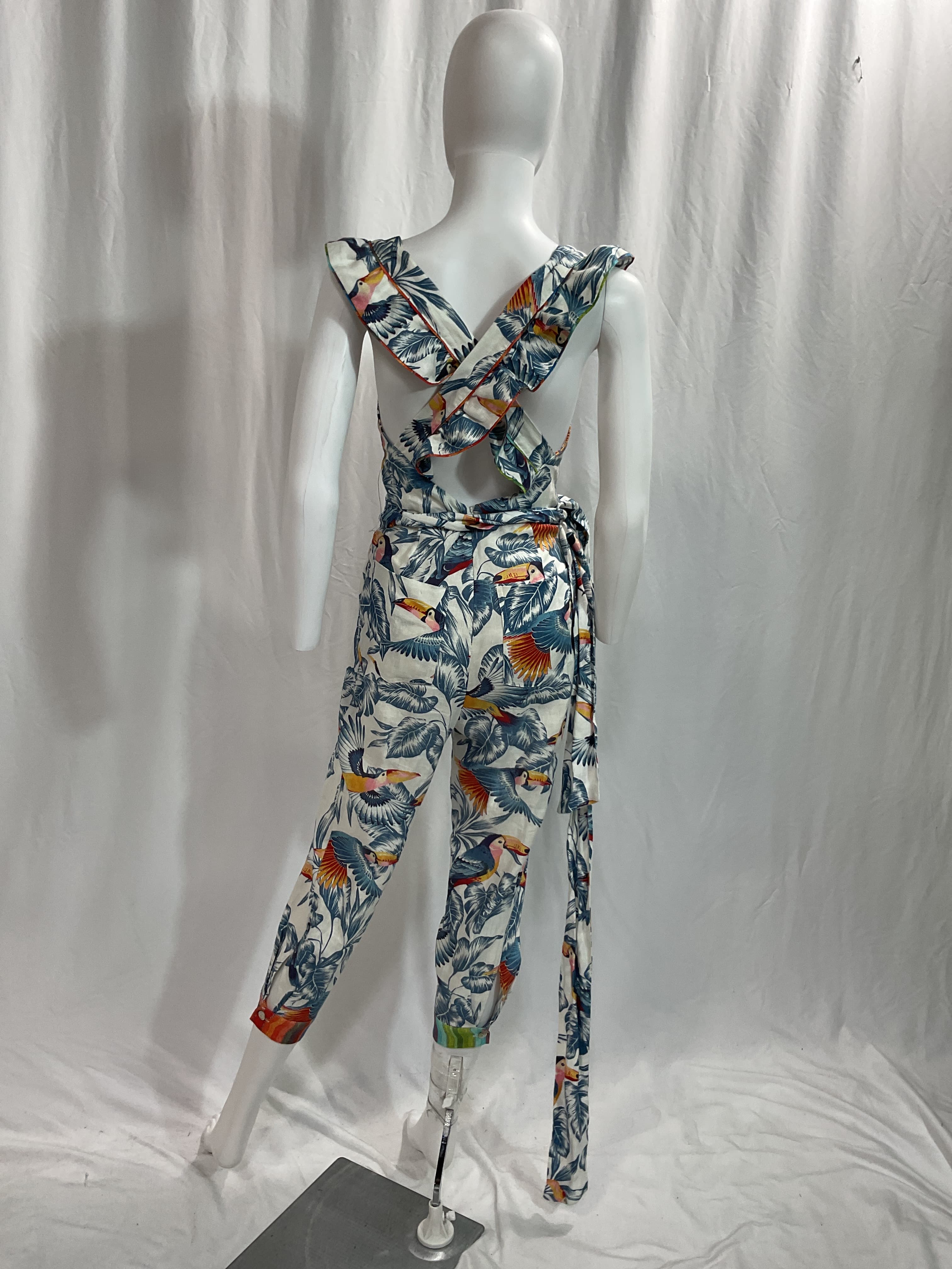 Flying Toucans Crossed Back Frilled Jumpsuit - Image 2