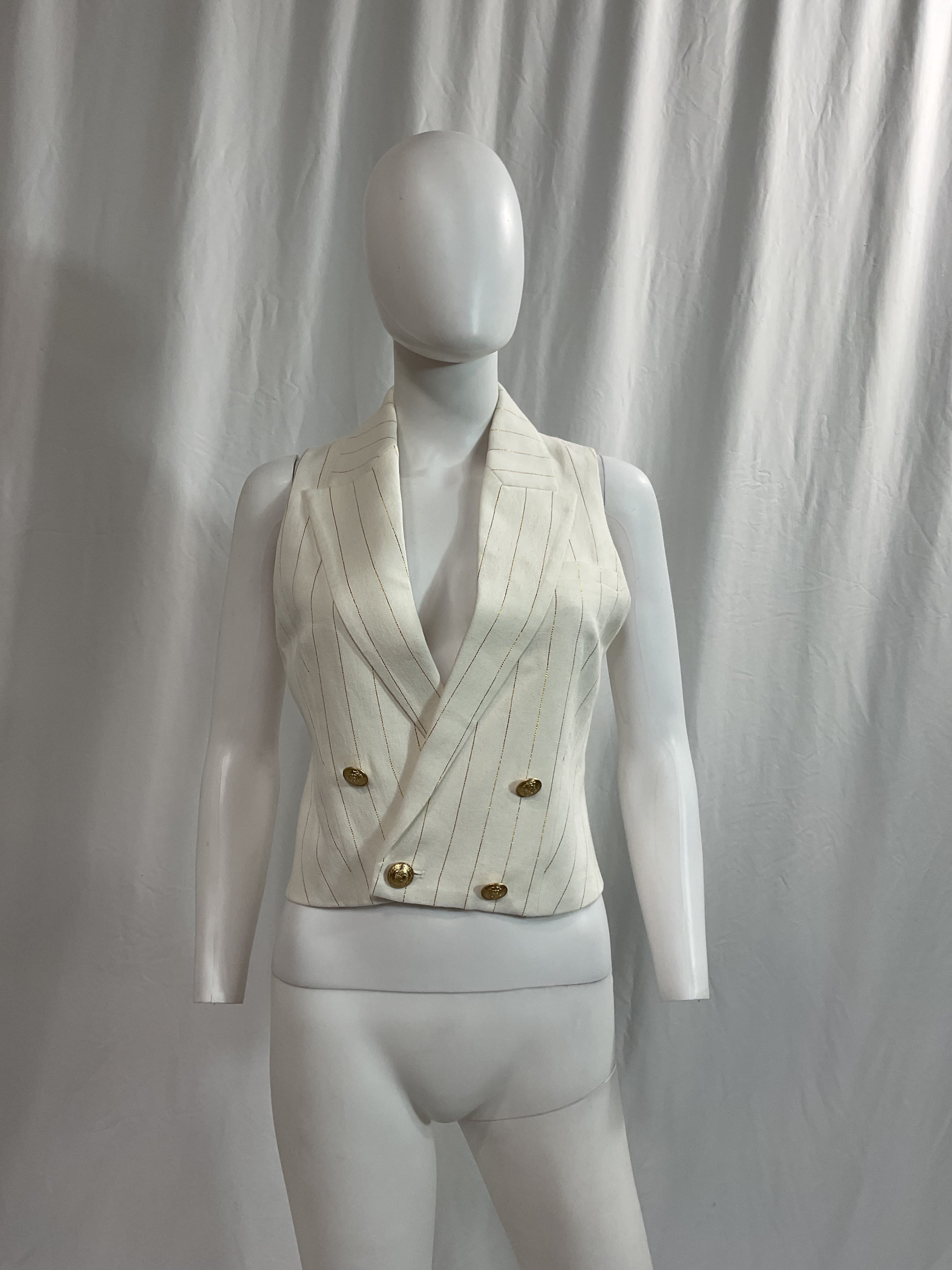 Fable Pinstripe Double-Breasted Linen Blend Vest - Image 2