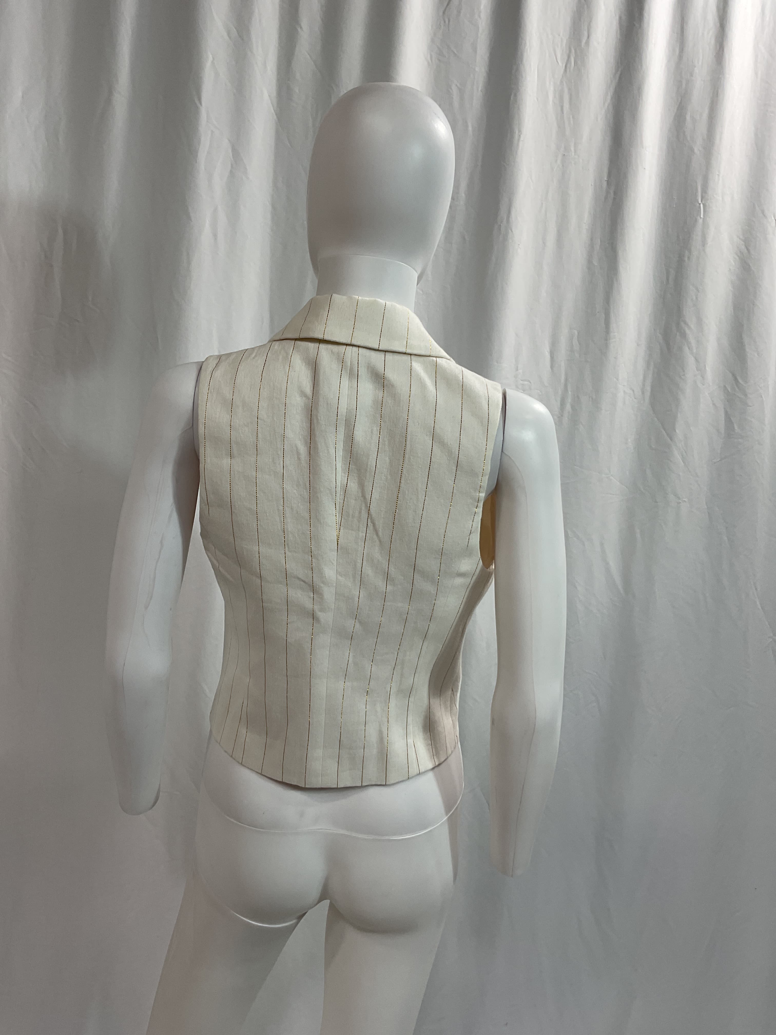 Fable Pinstripe Double-Breasted Linen Blend Vest - Image 3