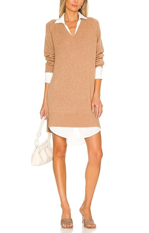 Looker Vee Dress In Camel Melange & White Brown - Image 1