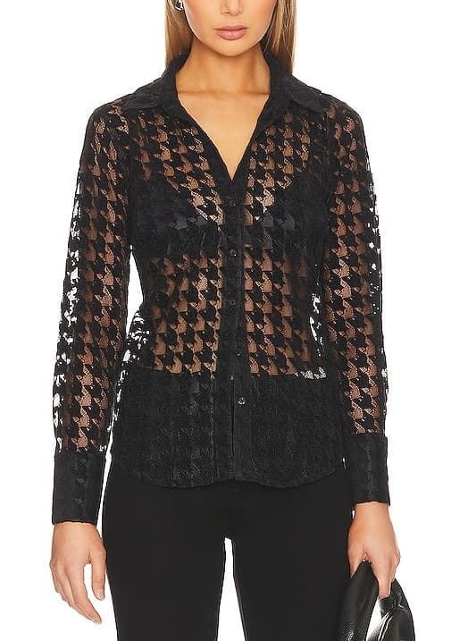 Hailey Tall Cuff Shirt In Black Houndstooth - Image 1
