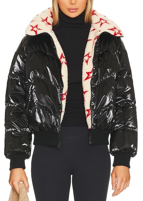 Reversible Metallic Faux Shearling Jacket In Black Liquid - Image 1