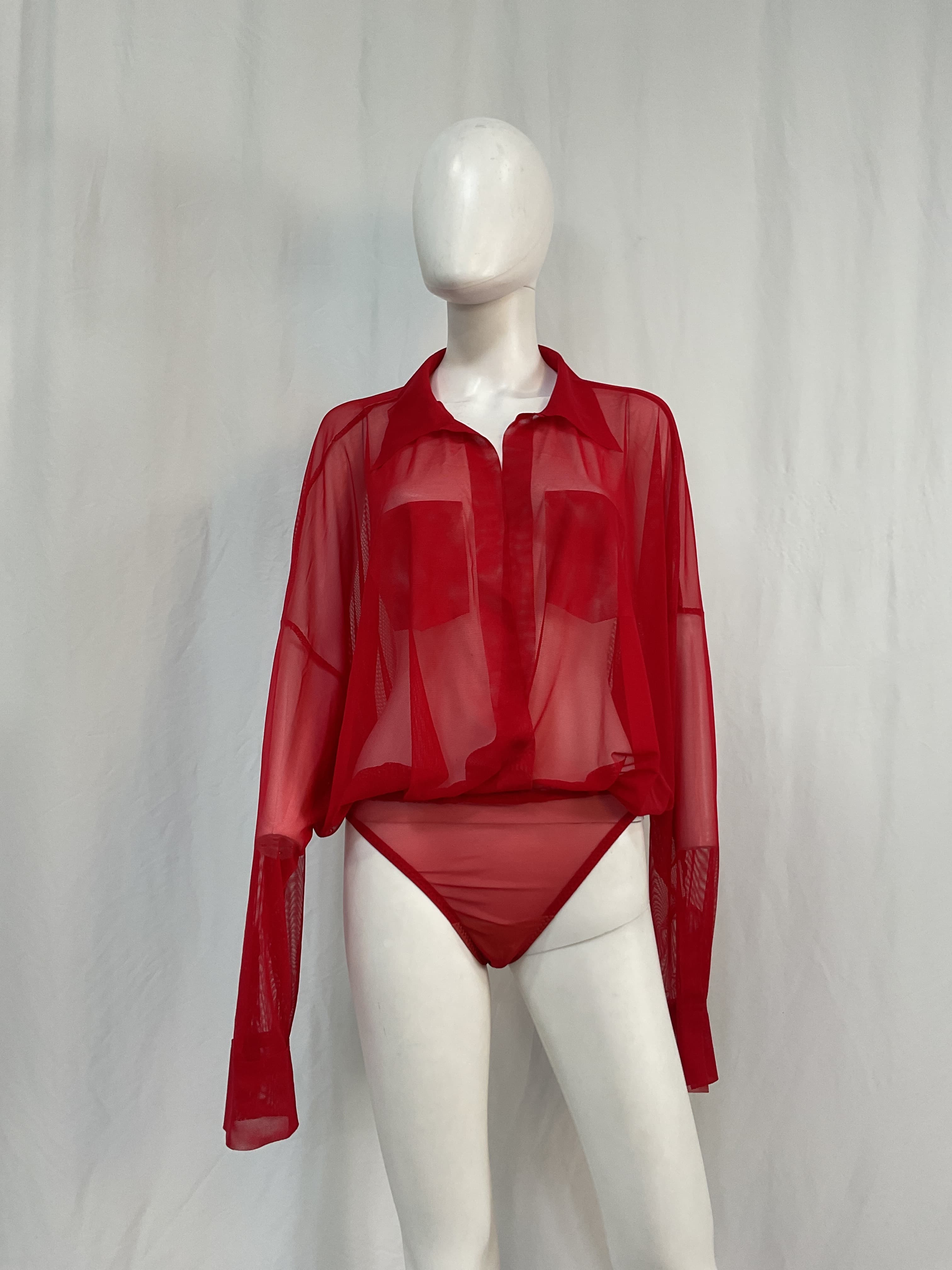 Super Oversized Shirt Bodysuit In Tiger Red - Image 3