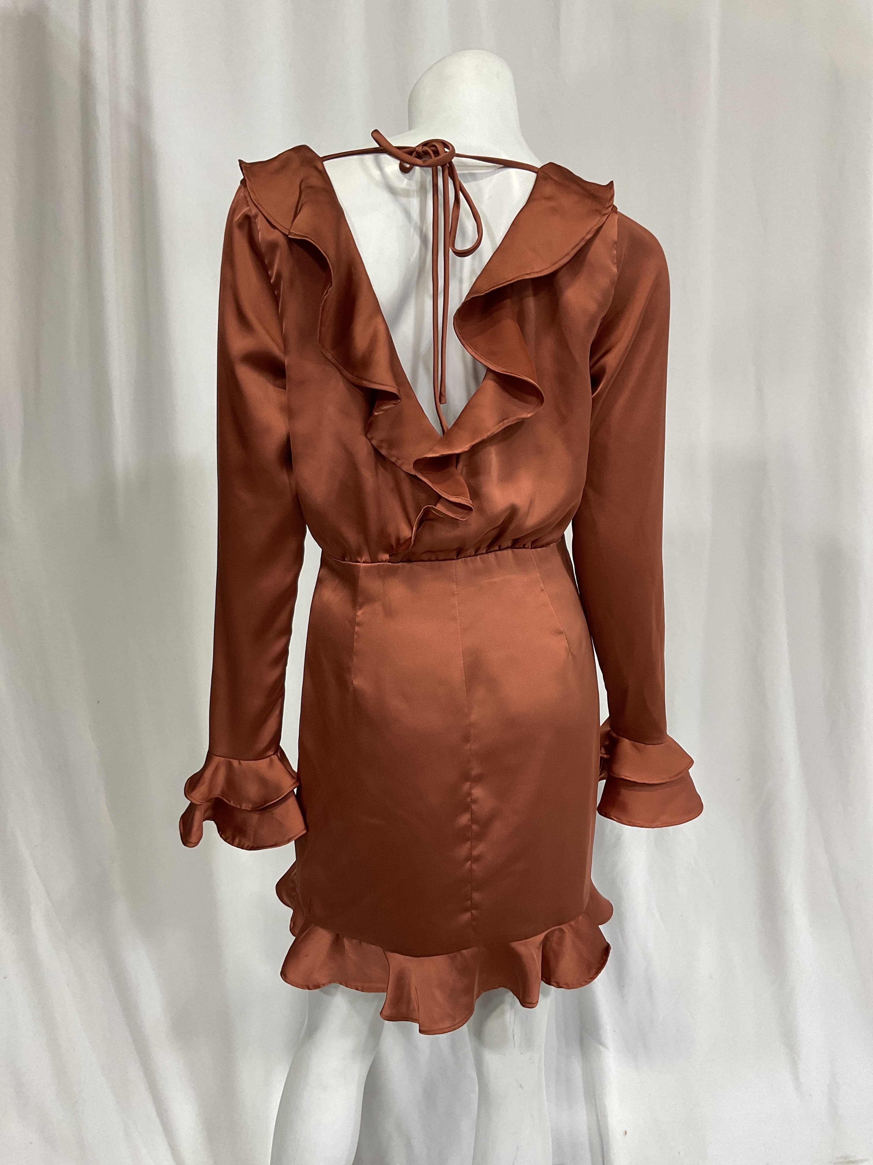 Nelly Mini Dress In Terracotta Brown - Image 3
