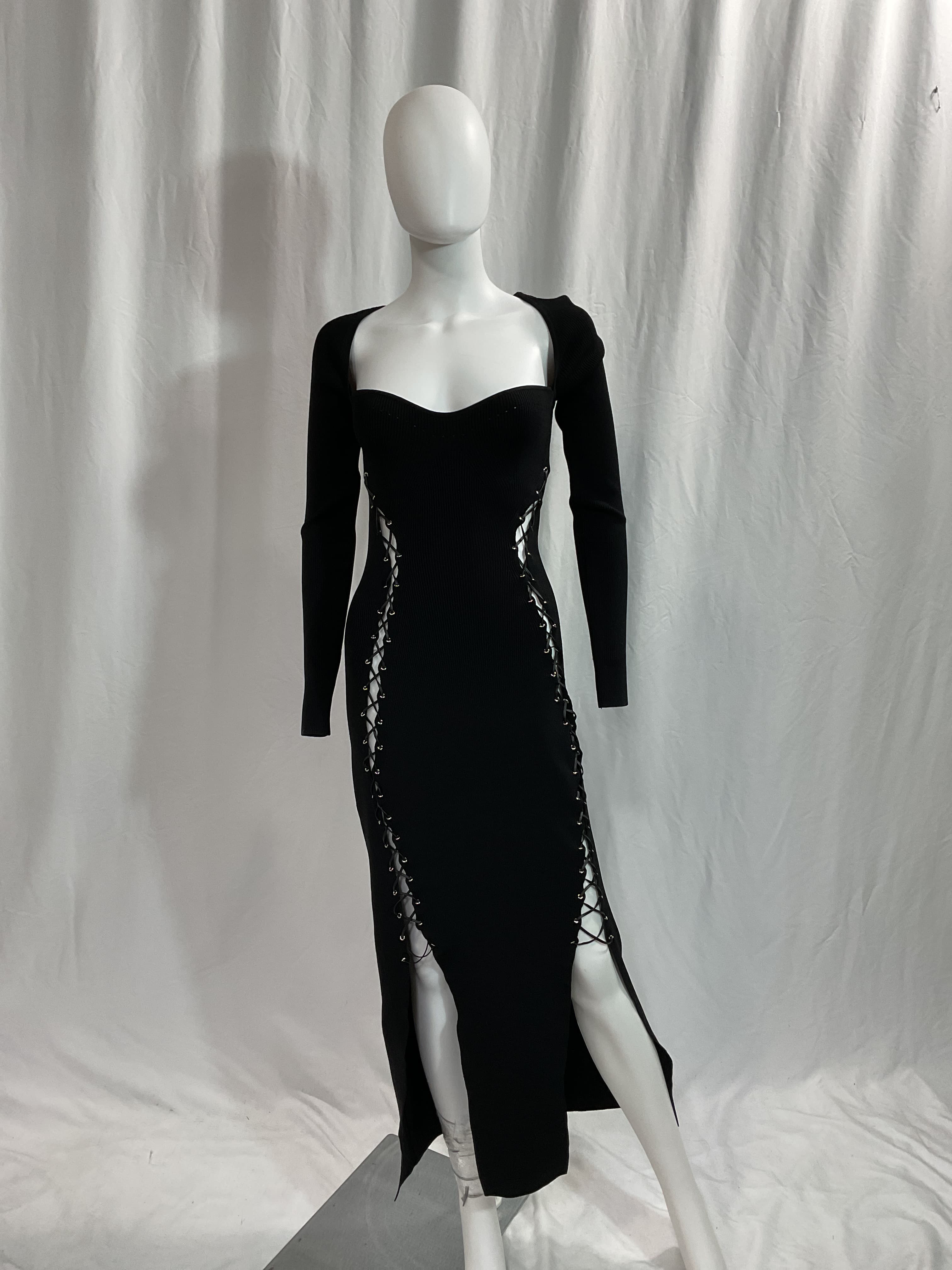 Arna Long Sleeve Lace Up Midi Dress In Black - Image 3