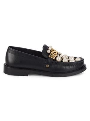 Couture! Faux Pearl Moc-Toe Leather Loafers - Image 1