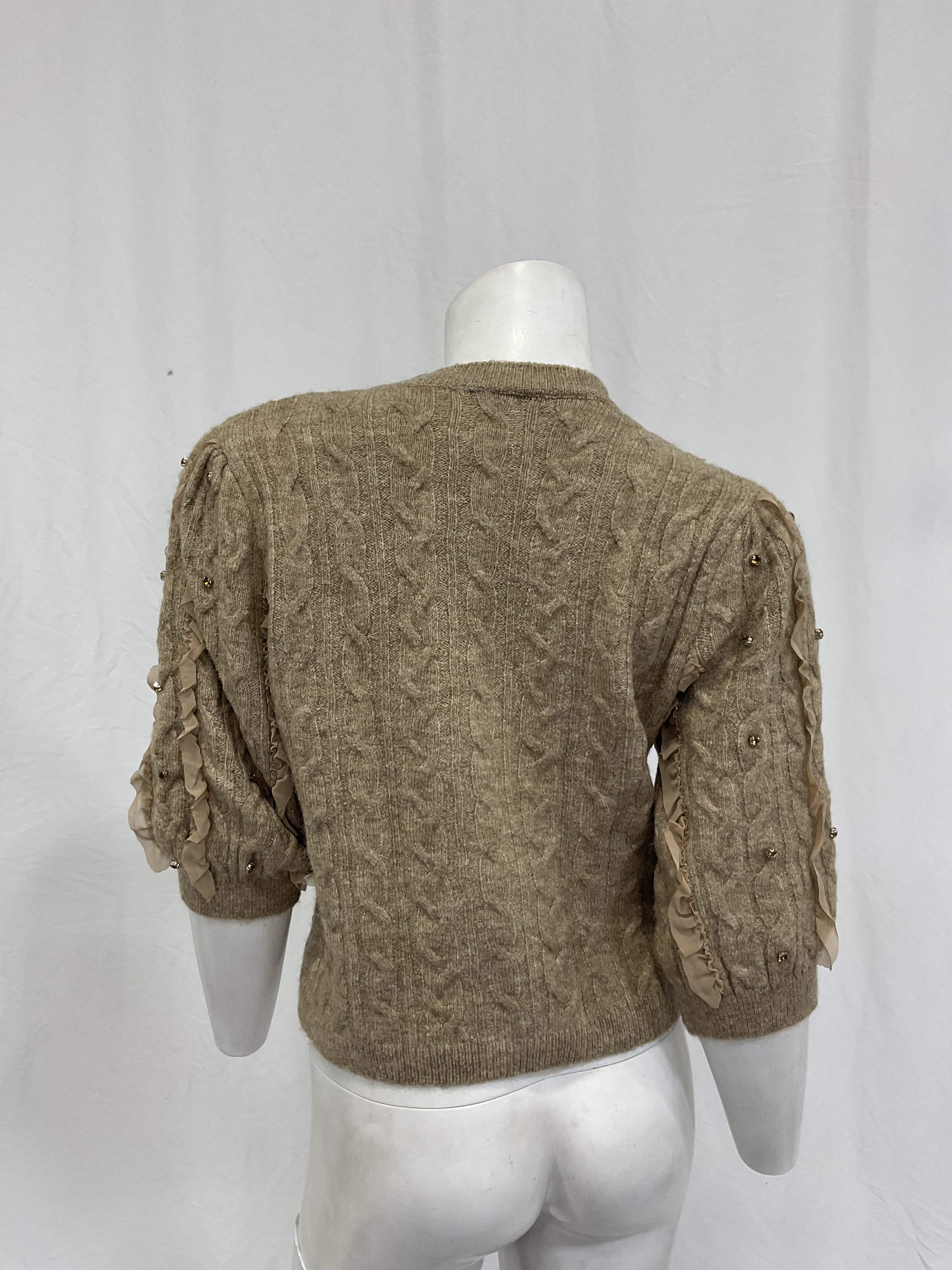 Short-Sleeve Embellished Ruffled Cardigan Sweater - Image 3
