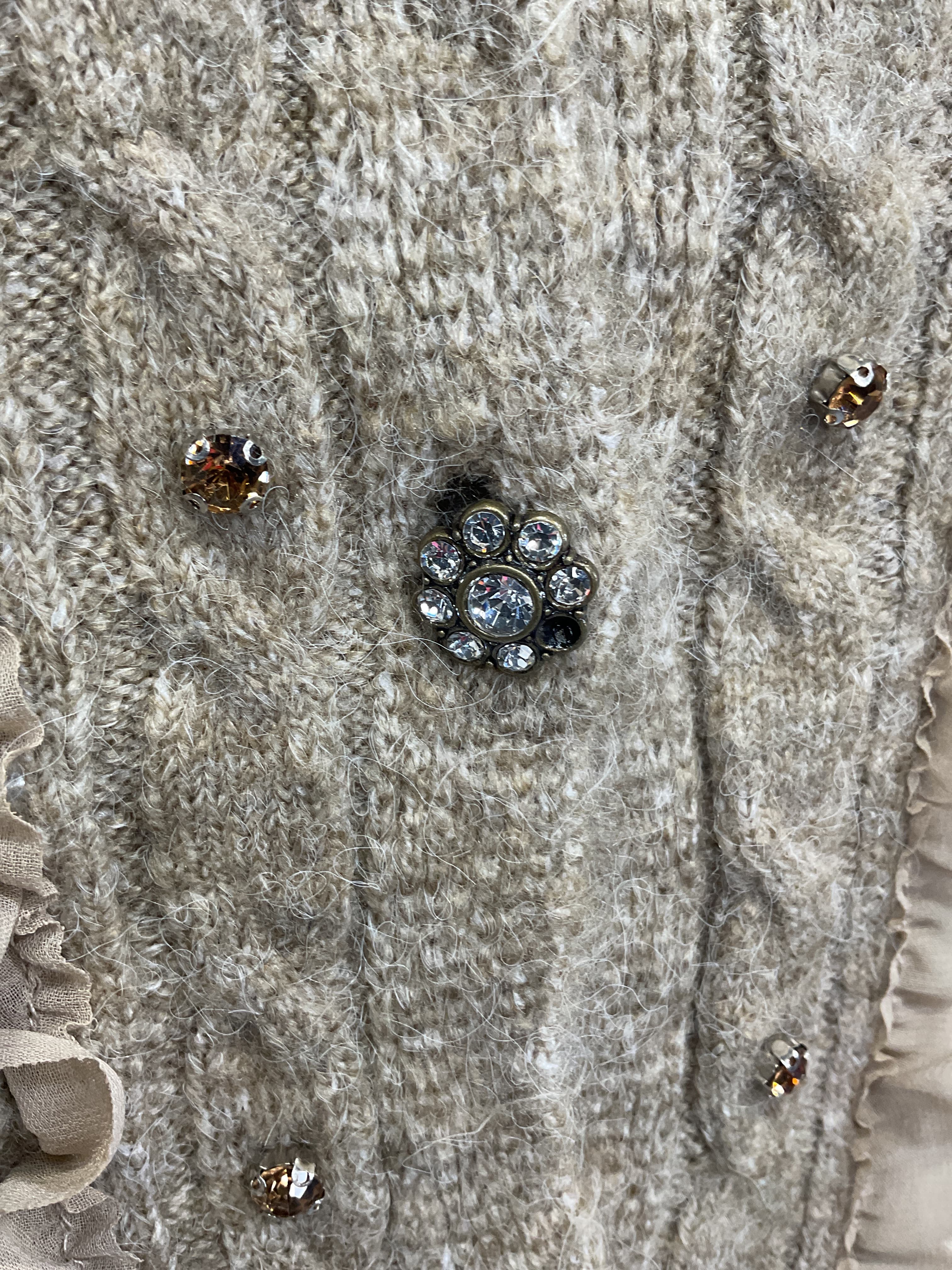 Short-Sleeve Embellished Ruffled Cardigan Sweater - Image 4