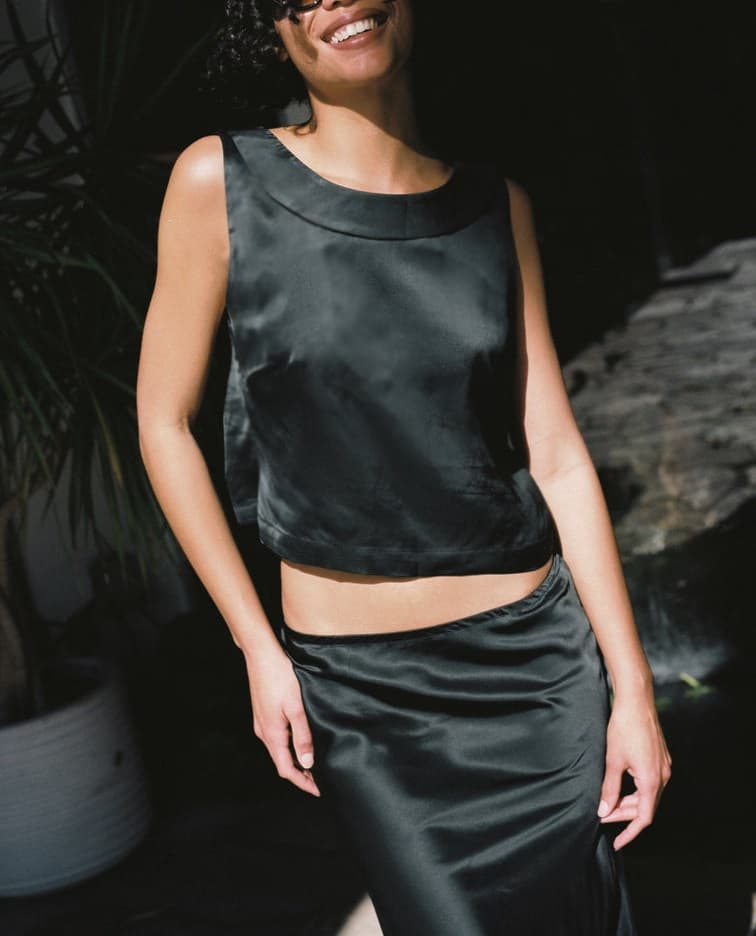Claudine Black Sleeveless Satin Top - Image 1