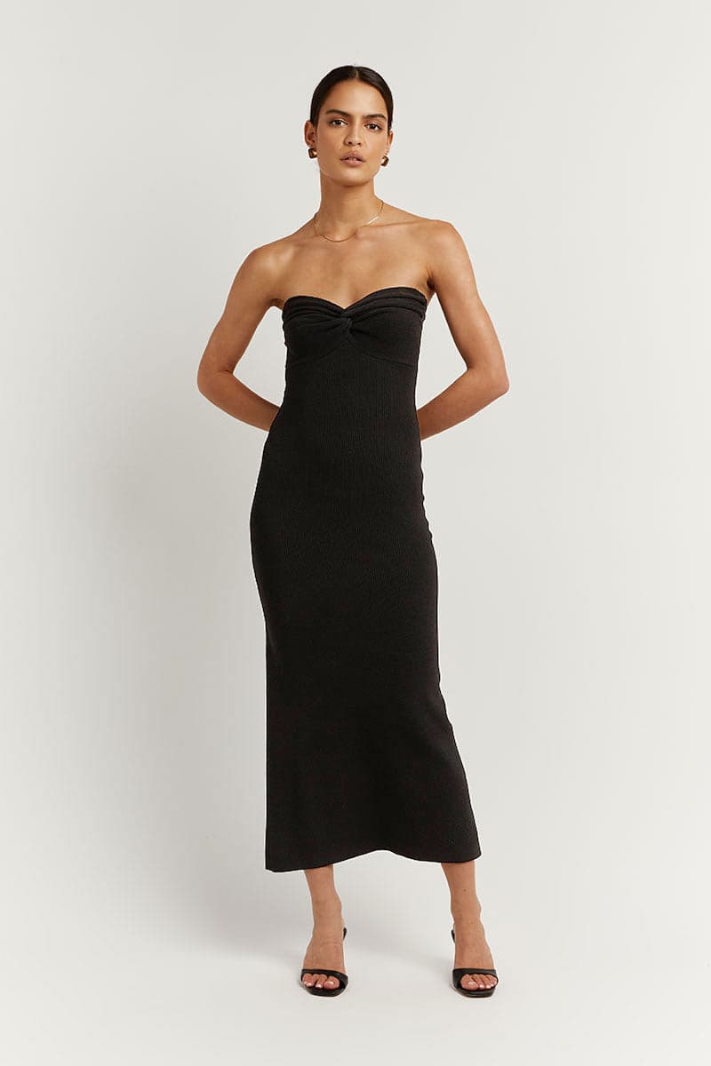 Anika Black Knit Midi Dress - Image 1