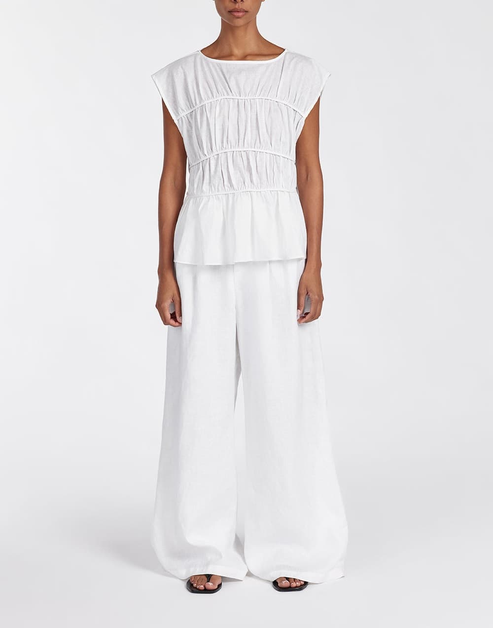 Flynn White Linen Blend Tiered Top - Image 1