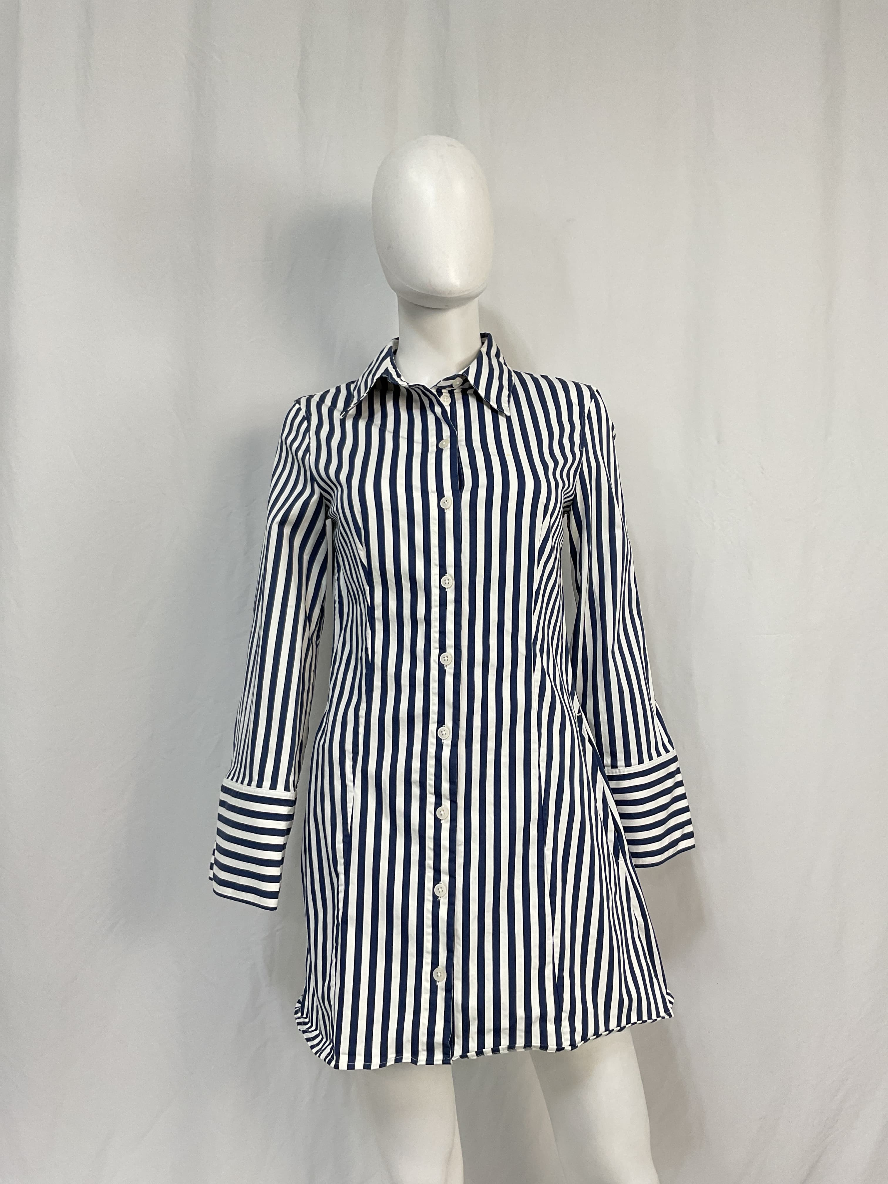 Striped Waisted Mini Shirt Dress - Image 4
