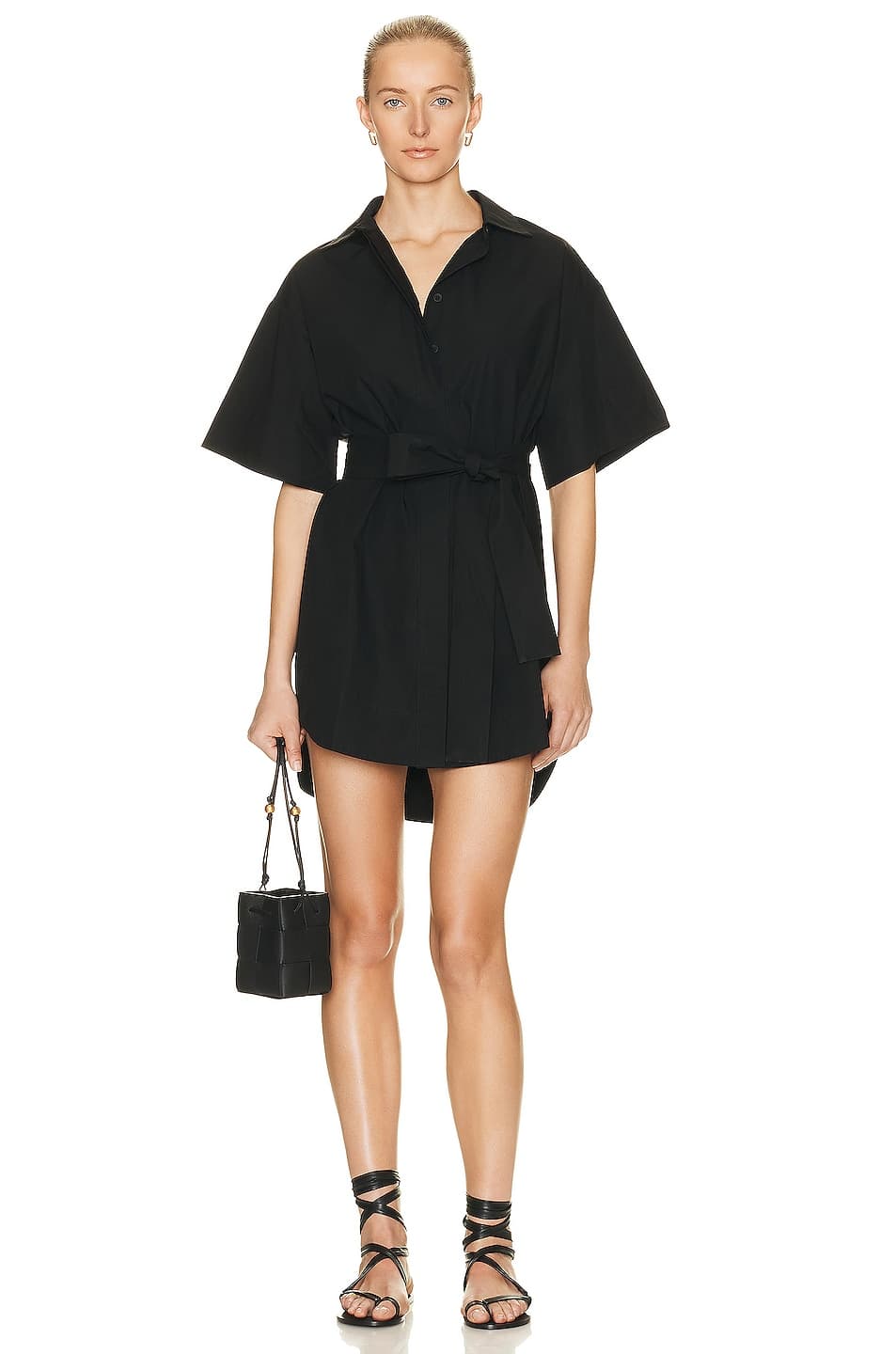 Cotton Kimono Mini Dress In Black - Image 1