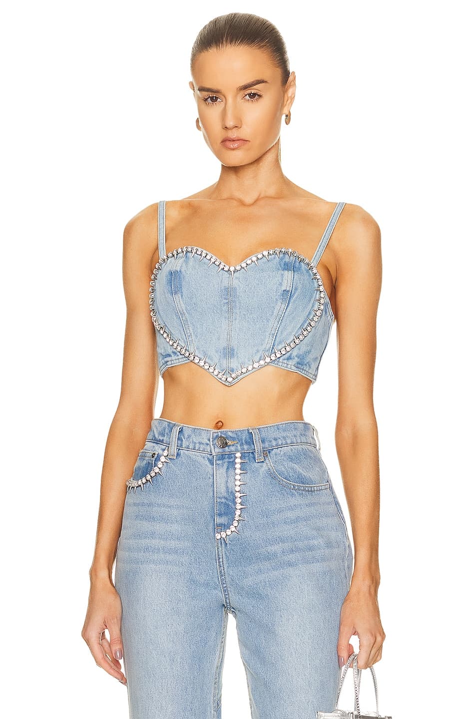 Crystal Trim Heart Top In Light Blue - Image 1
