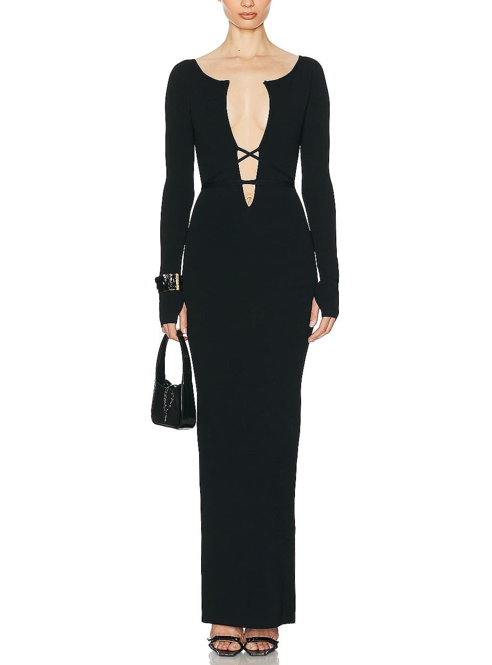 Niall Deep V Neck Dress In Black - Image 1