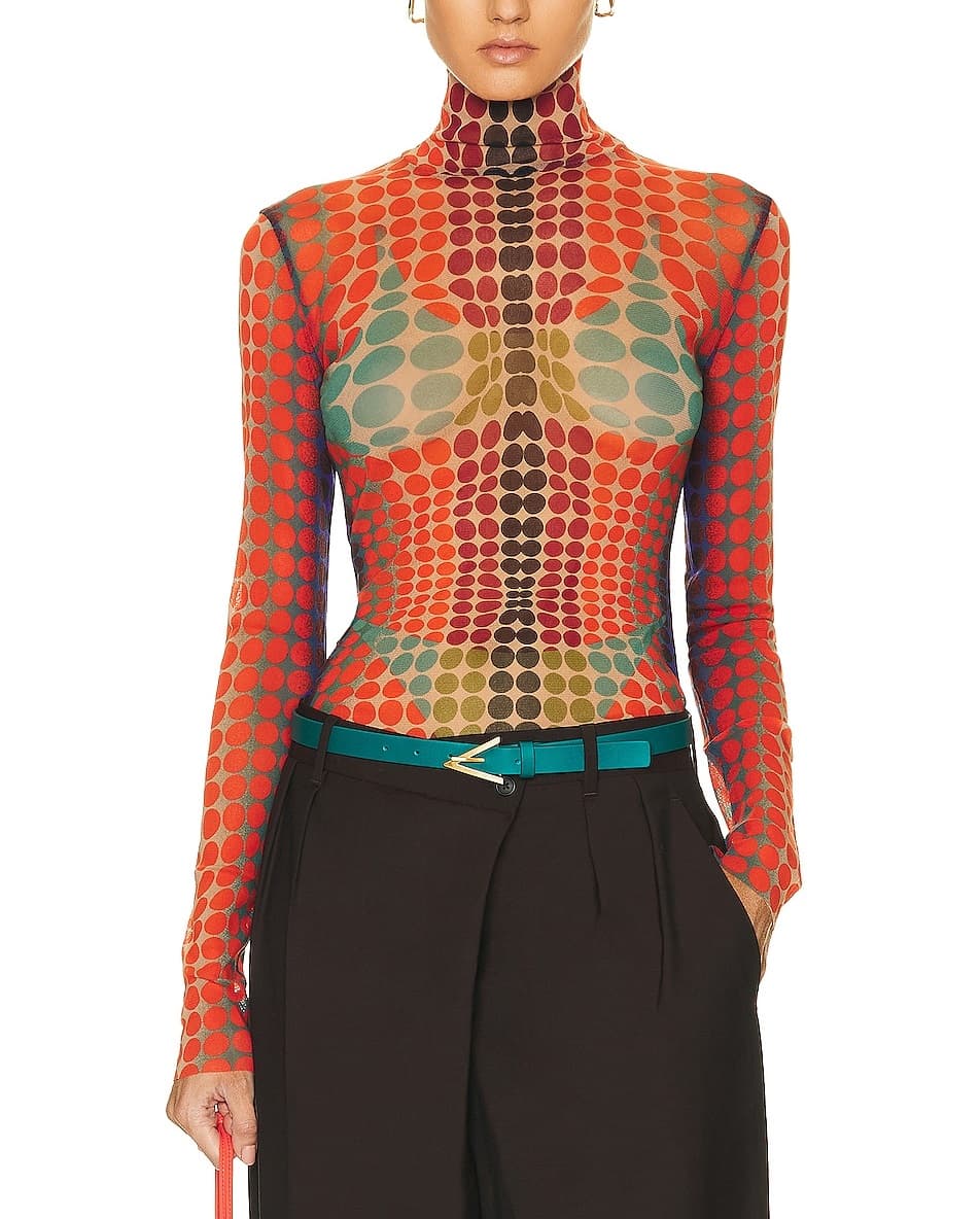 High Neck Long Sleeve Top In Purple, Orange, & Green - Image 1