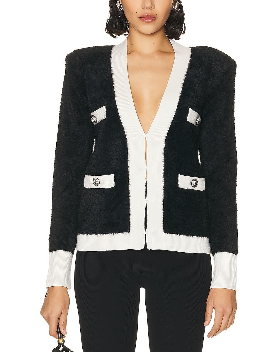 Kai Pocket Cardigan In Black & White - Image 1