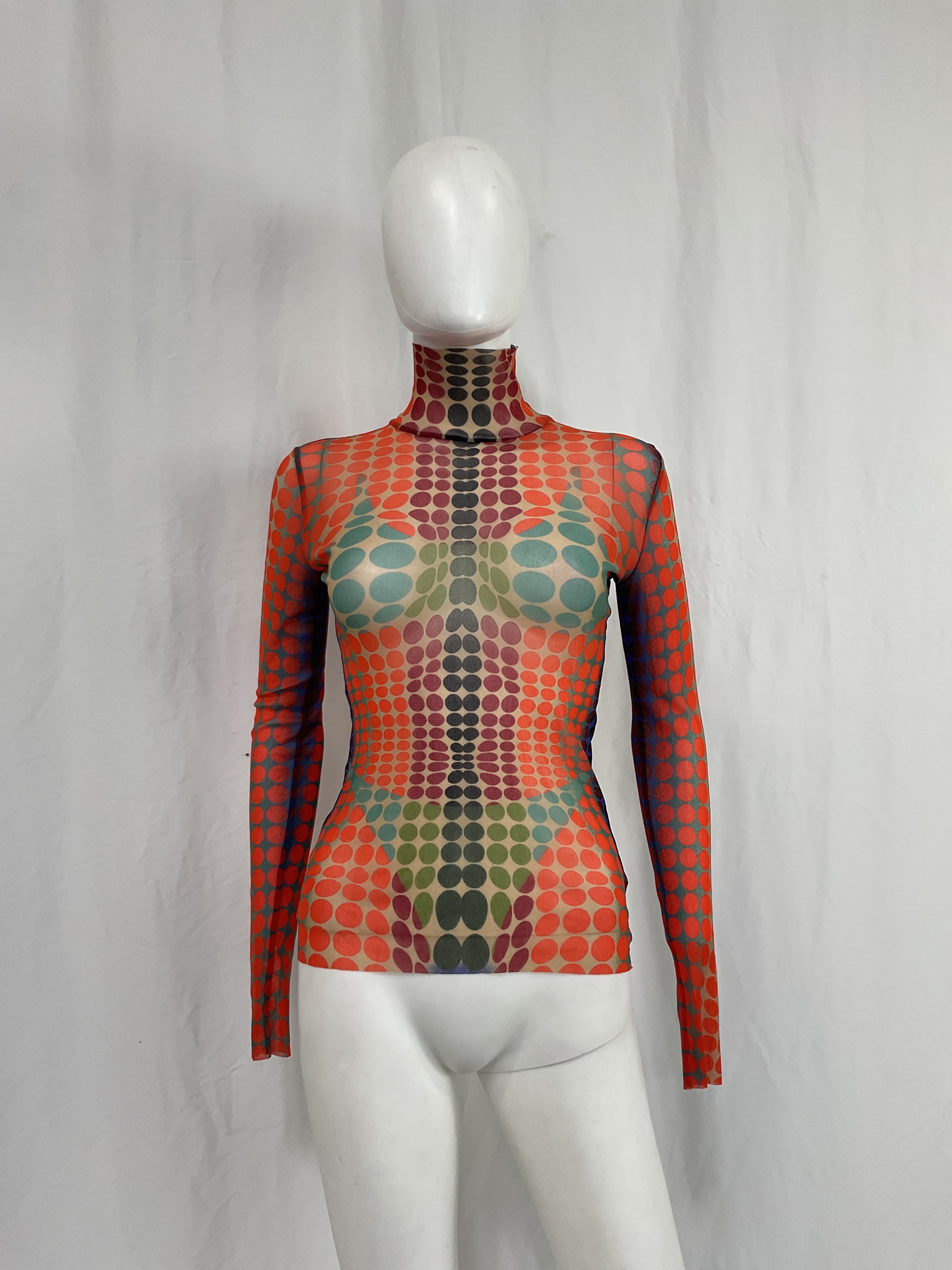 High Neck Long Sleeve Top In Purple, Orange, & Green - Image 3