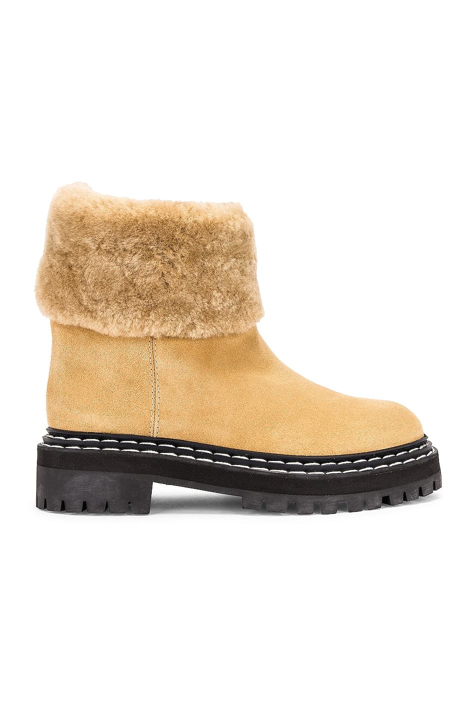 Lug Sole Shearling Ankle Boots In Beige - Image 1