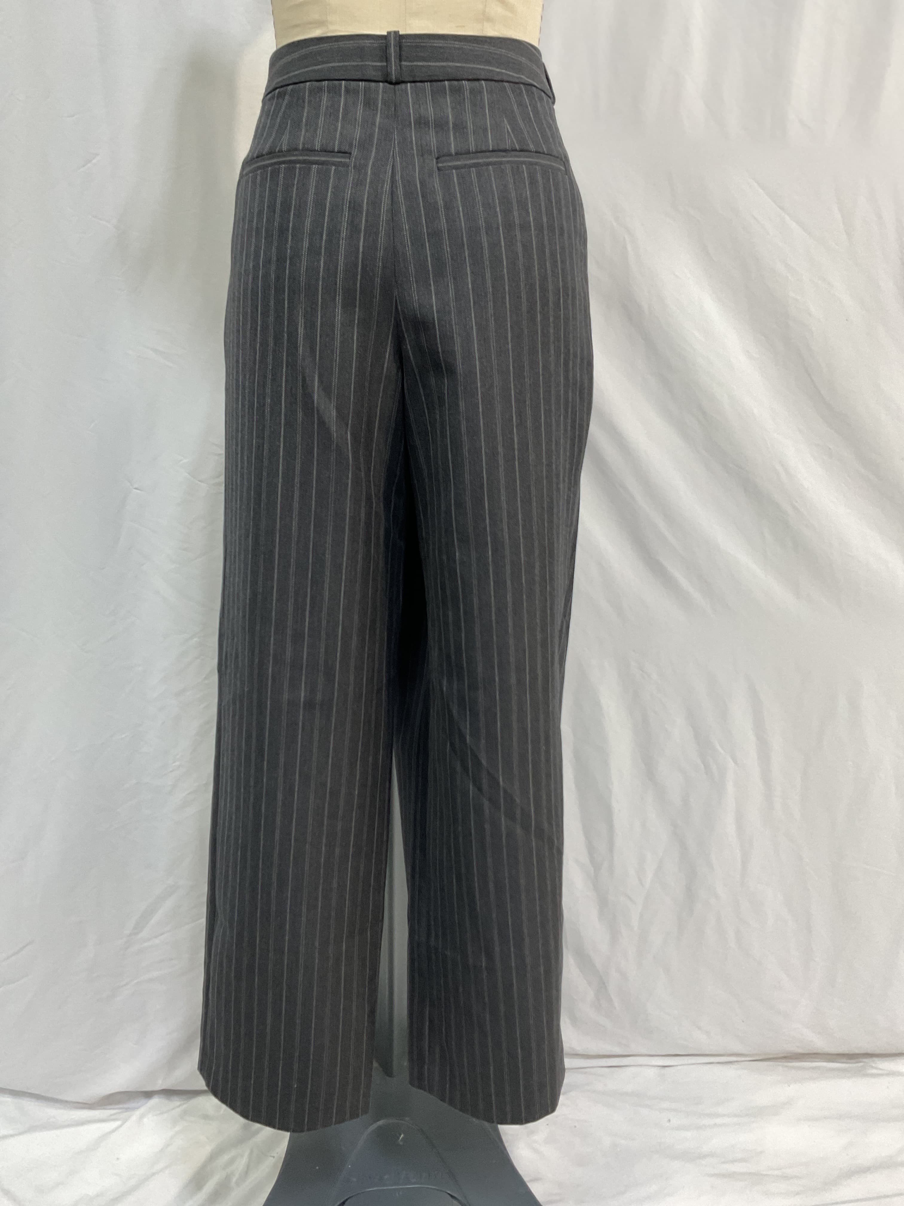 Tayler Overlap Wide Leg Trouser In Grey Pinstripe - Image 3