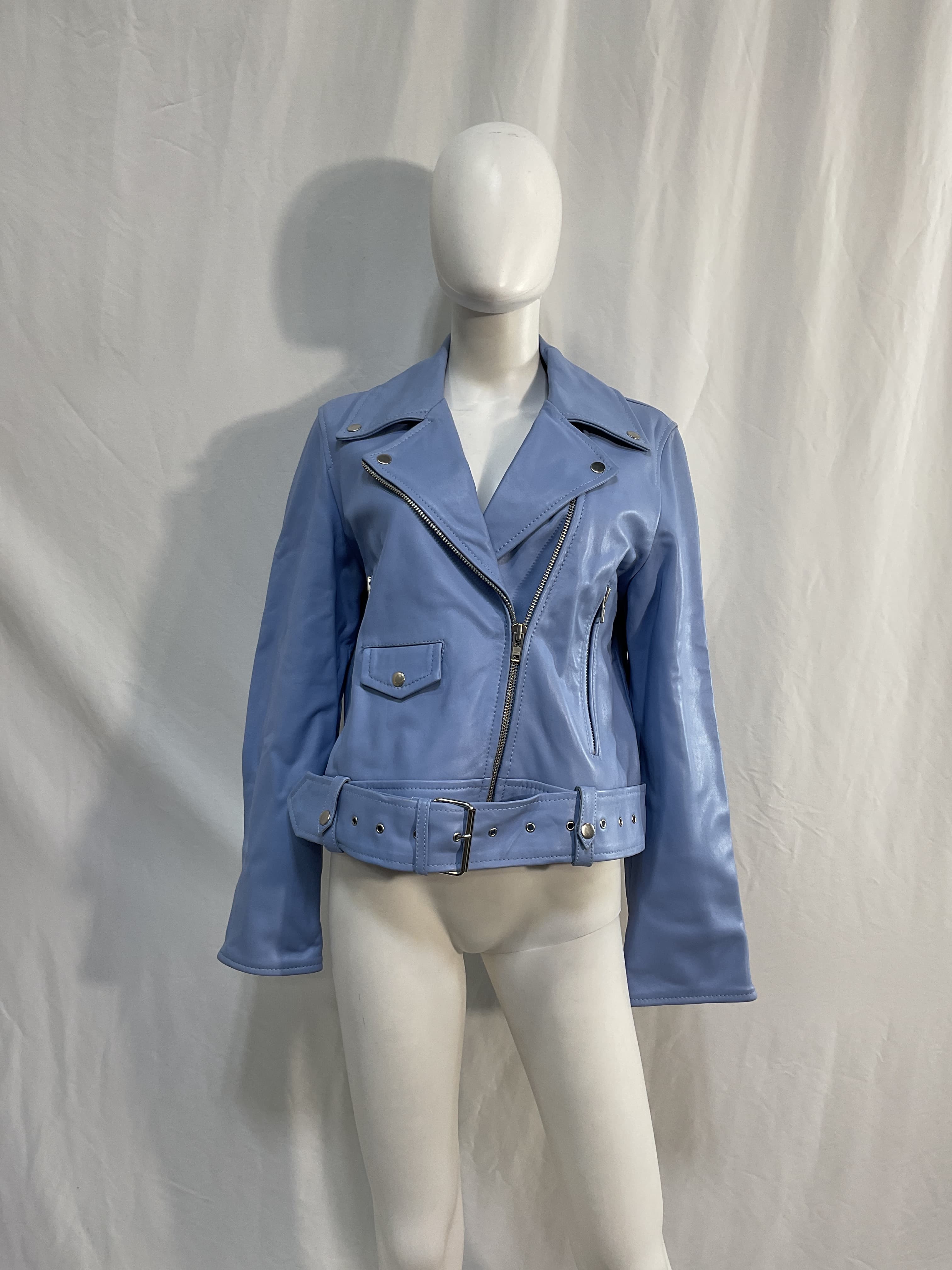 Esmerelda Biker Jacket In Bright Blue - Image 2