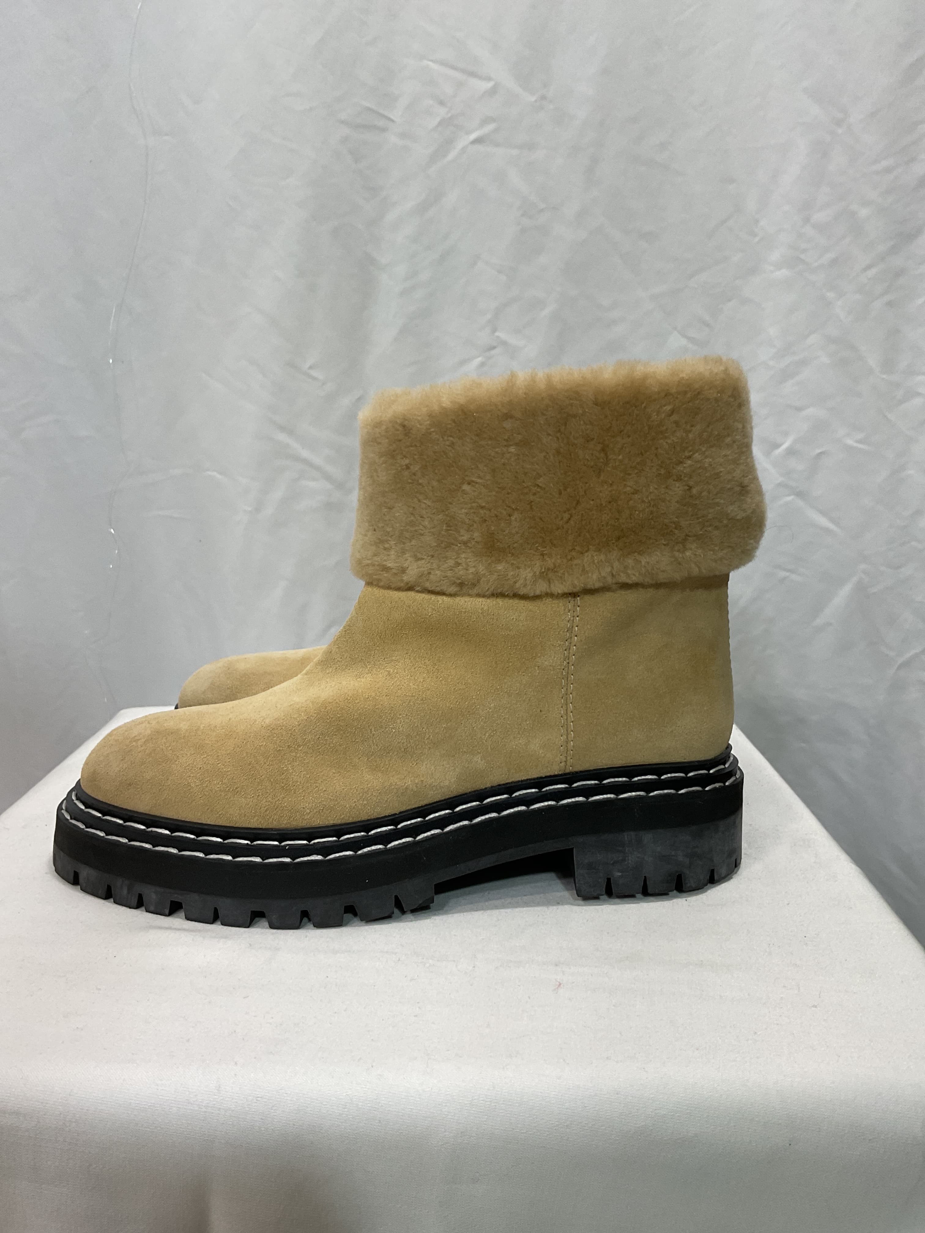 Lug Sole Shearling Ankle Boots In Beige - Image 4