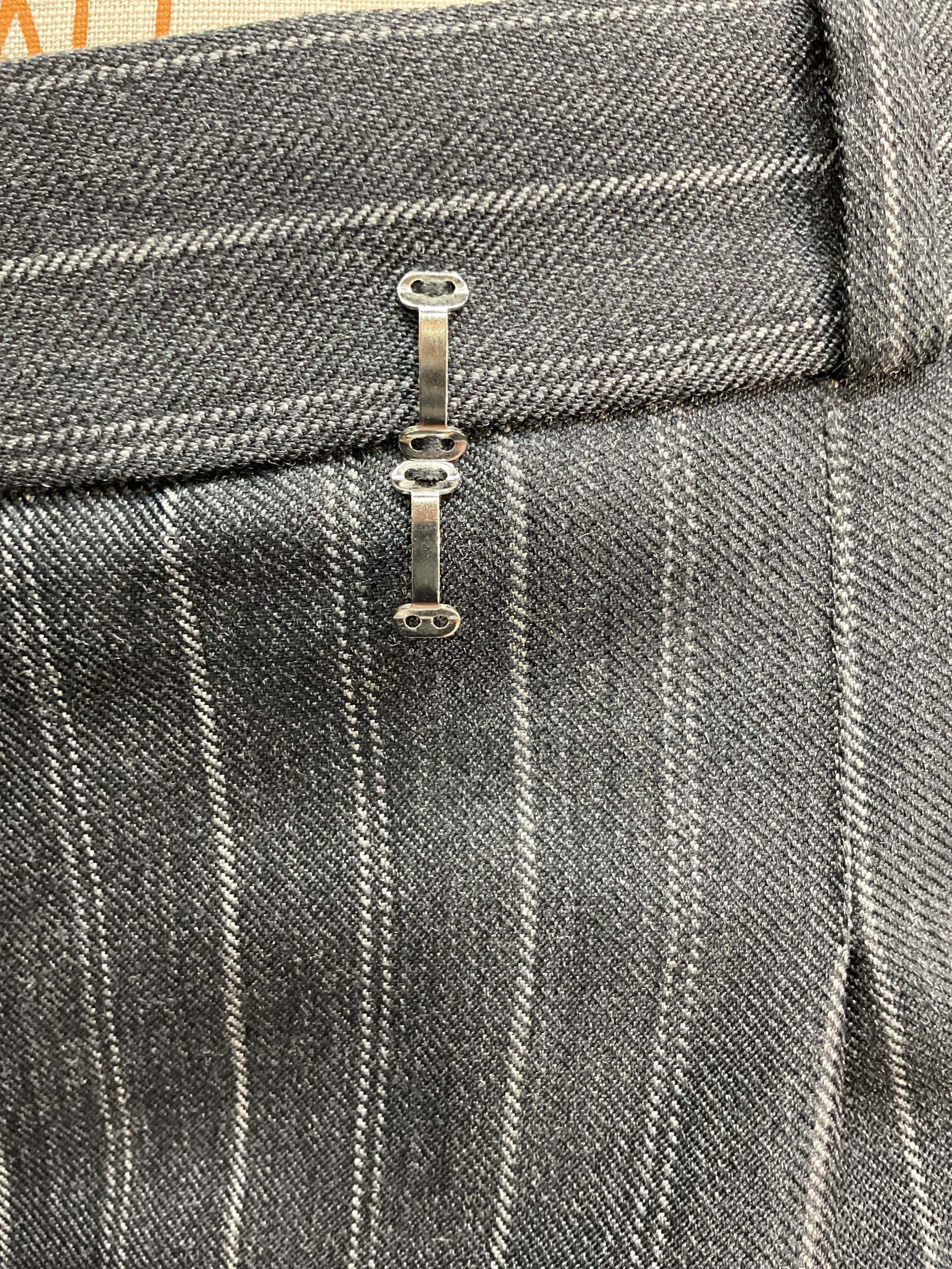Tayler Overlap Wide Leg Trouser In Grey Pinstripe - Image 4