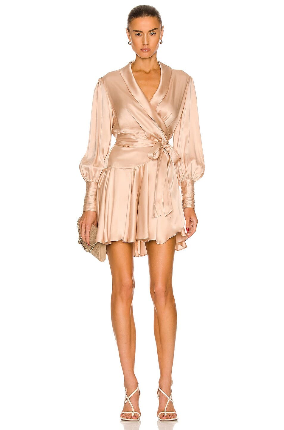 Silk Wrap Mini Dress In Creme - Image 1