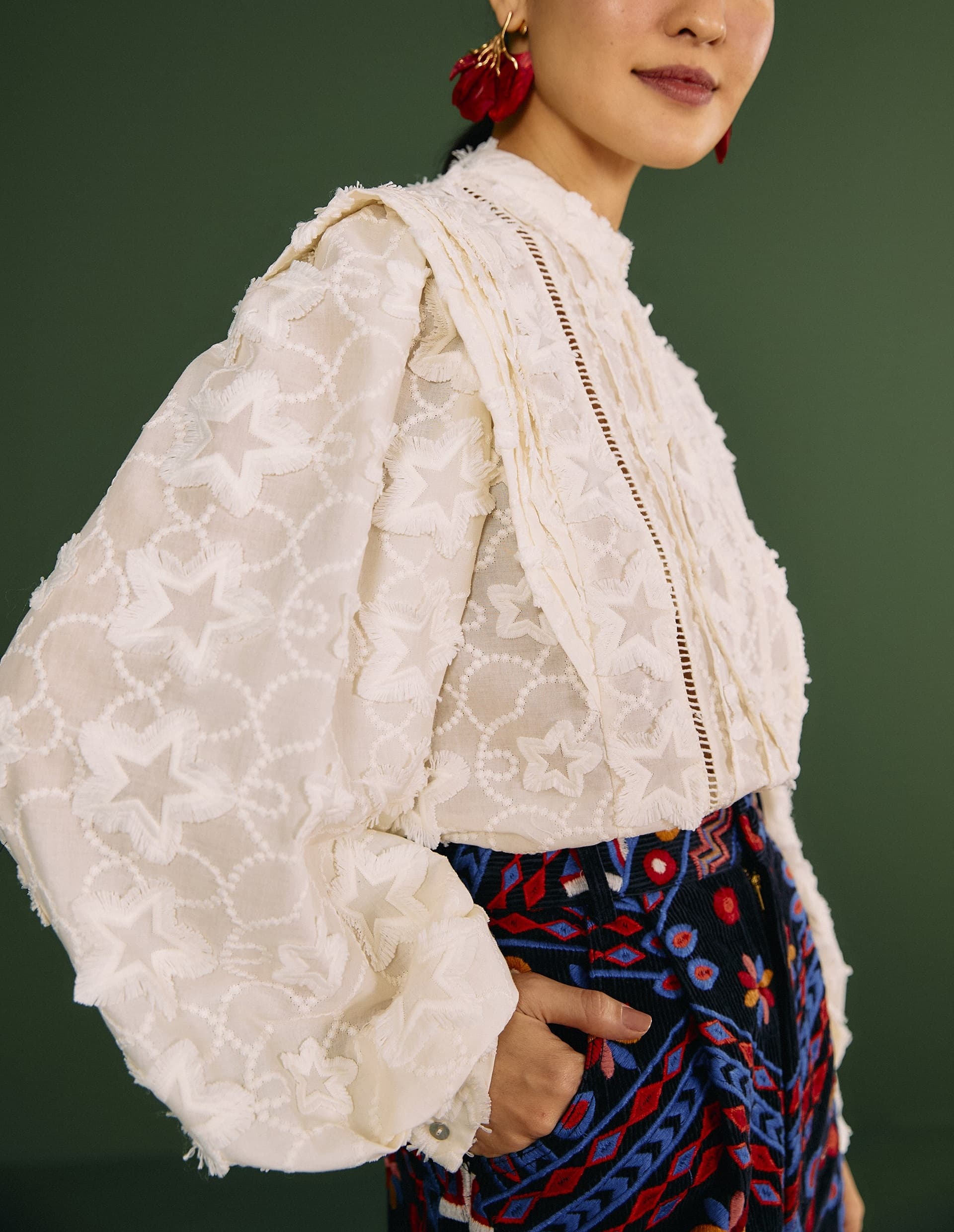 White 3d Stars Blouse - Image 1
