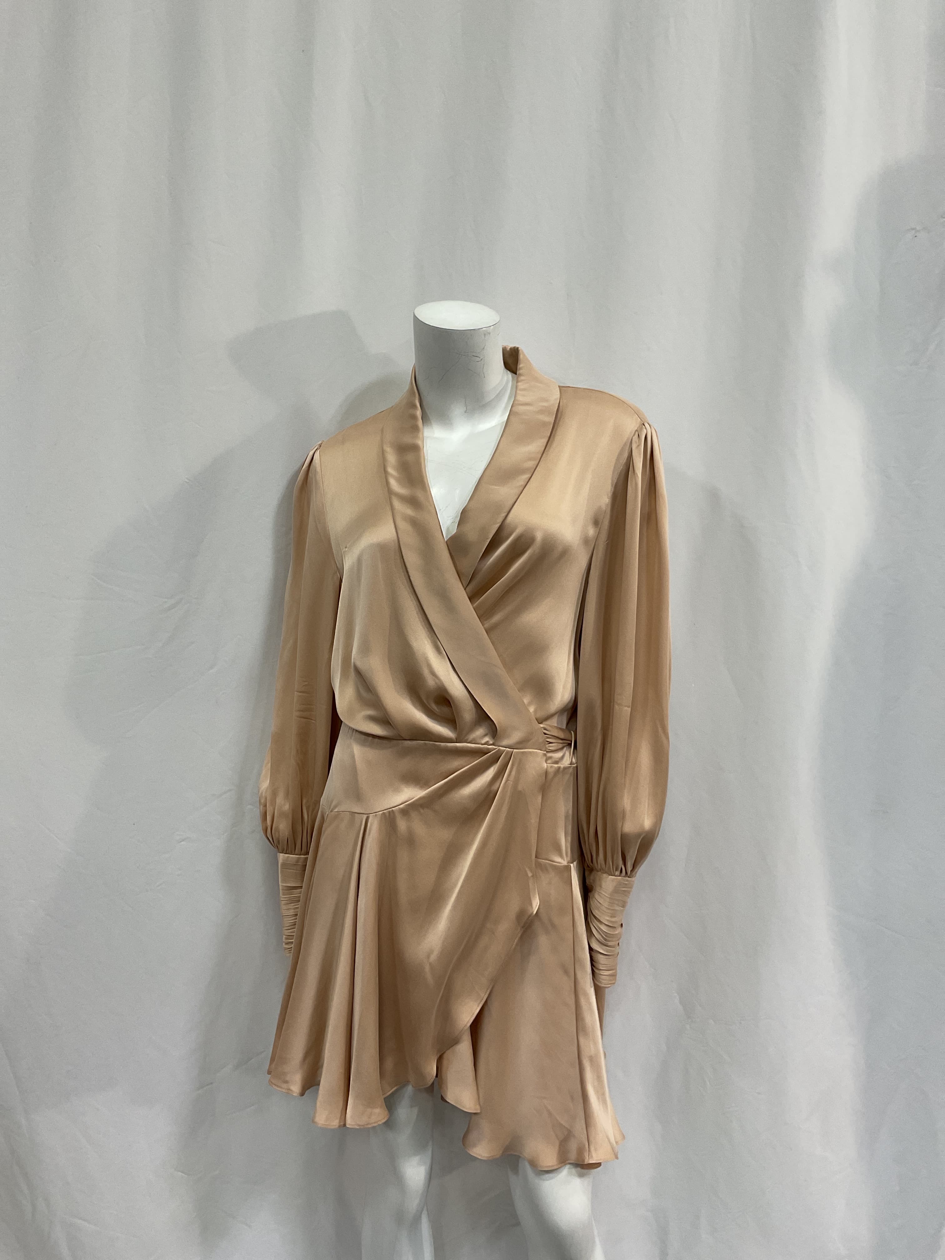 Silk Wrap Mini Dress In Creme - Image 3