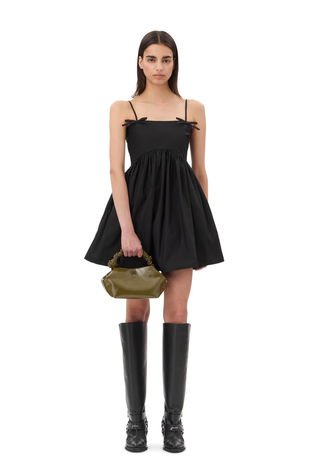Black Cotton Poplin Strap Dress - Image 1