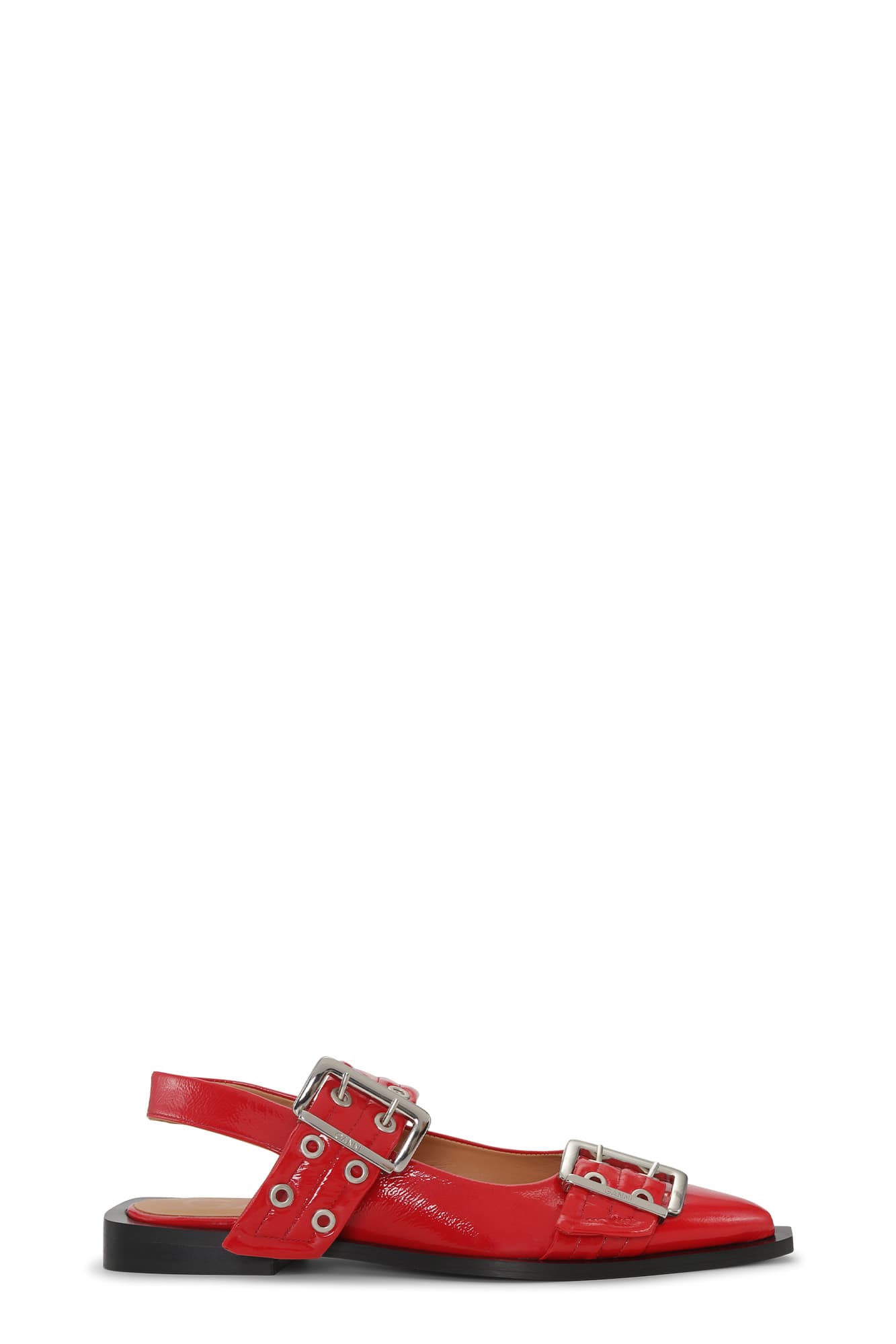 Red Wide Welt Buckle Ballerinas - Image 1