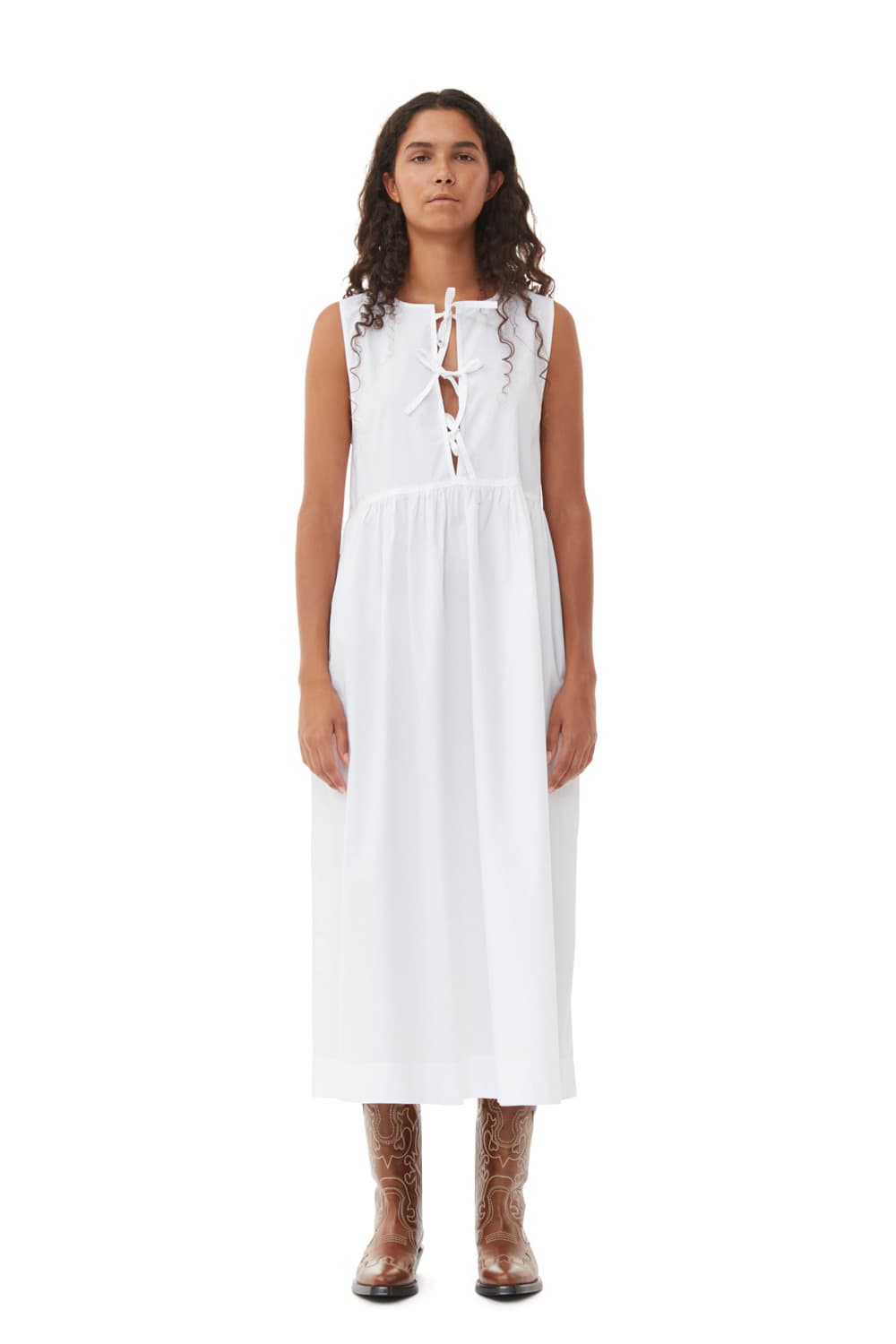 White Cotton Poplin Midi Dress - Image 1