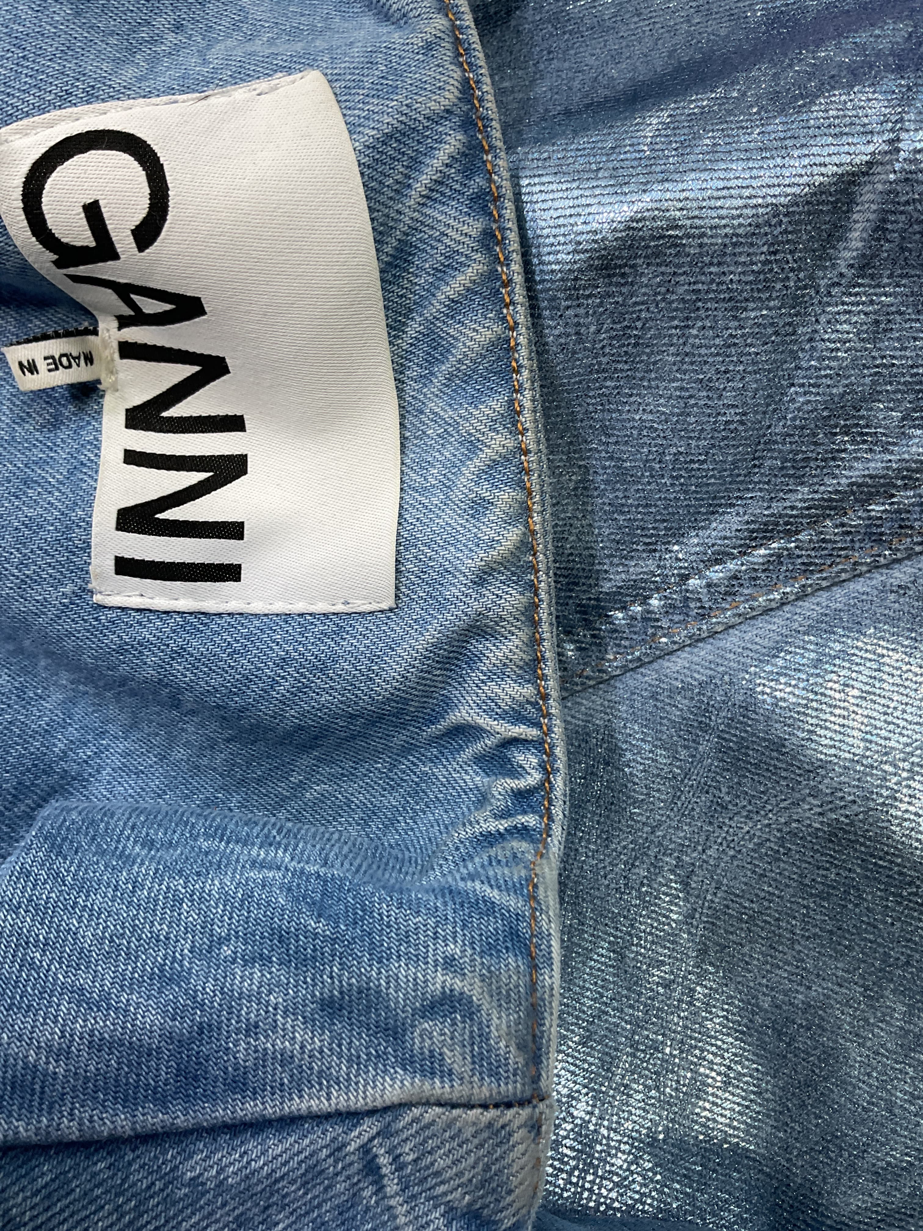Blue Foil Denim Fitted Blazer - Image 2
