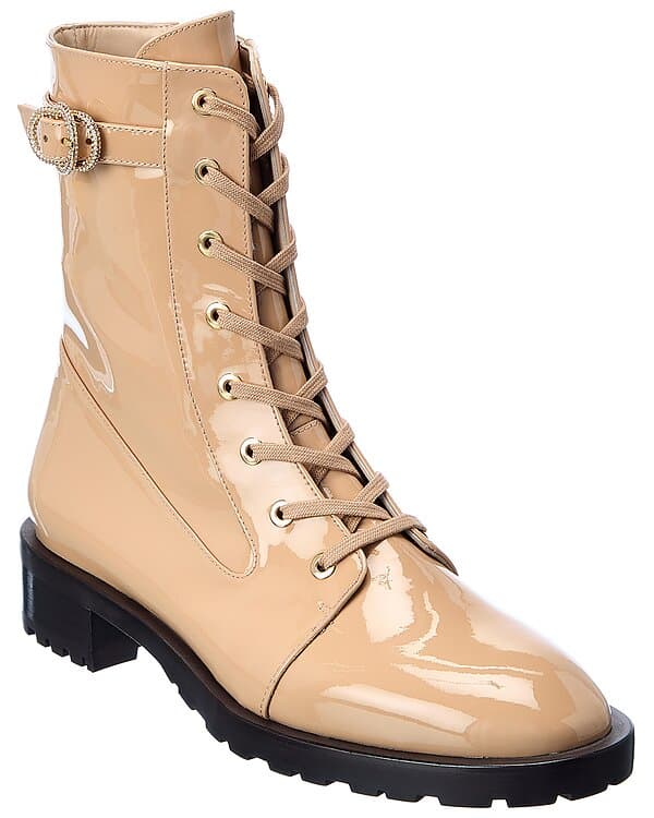 Crystal Buckle Lace-Up Patent Boot - Image 1