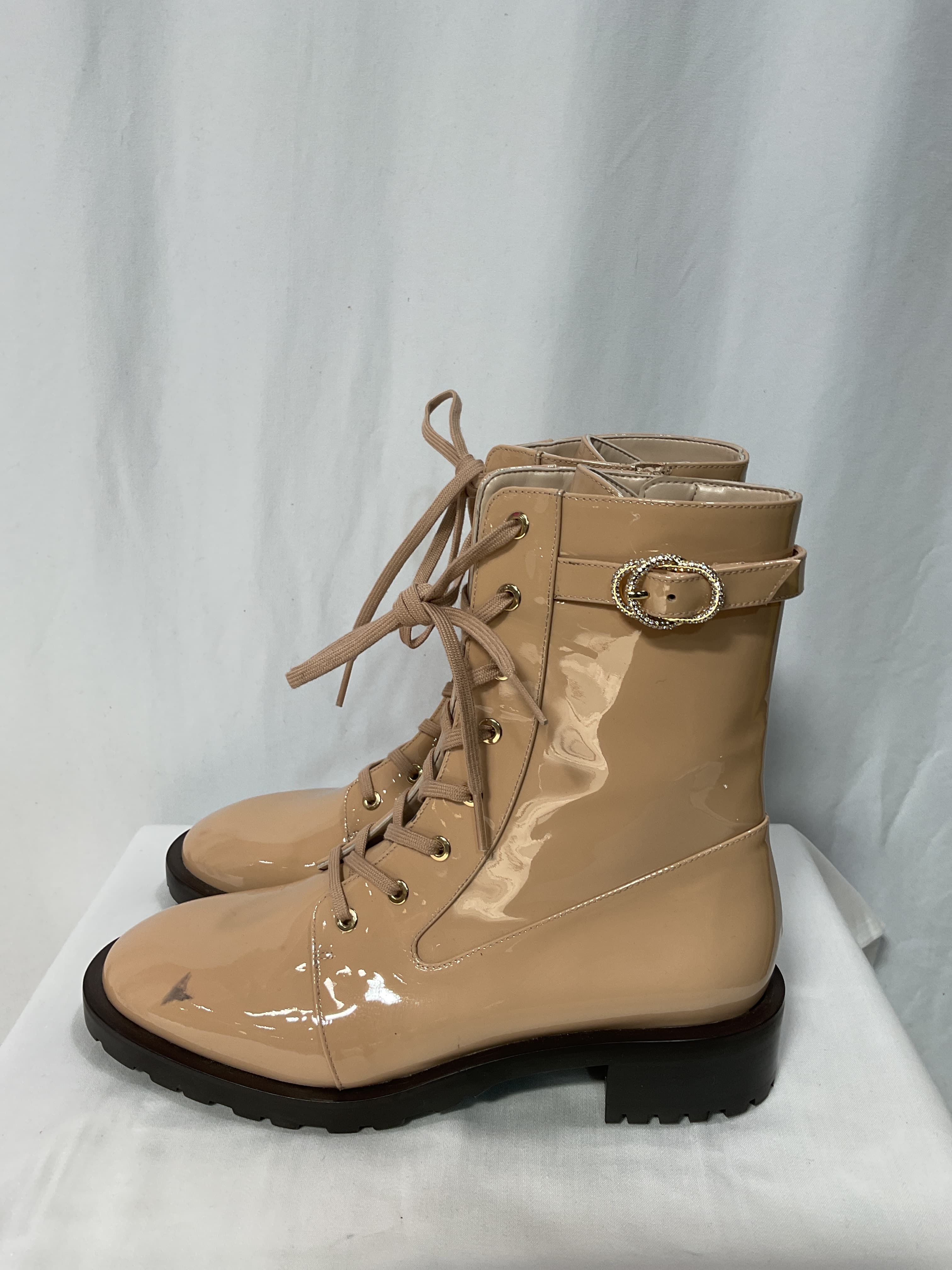 Crystal Buckle Lace-Up Patent Boot - Image 2
