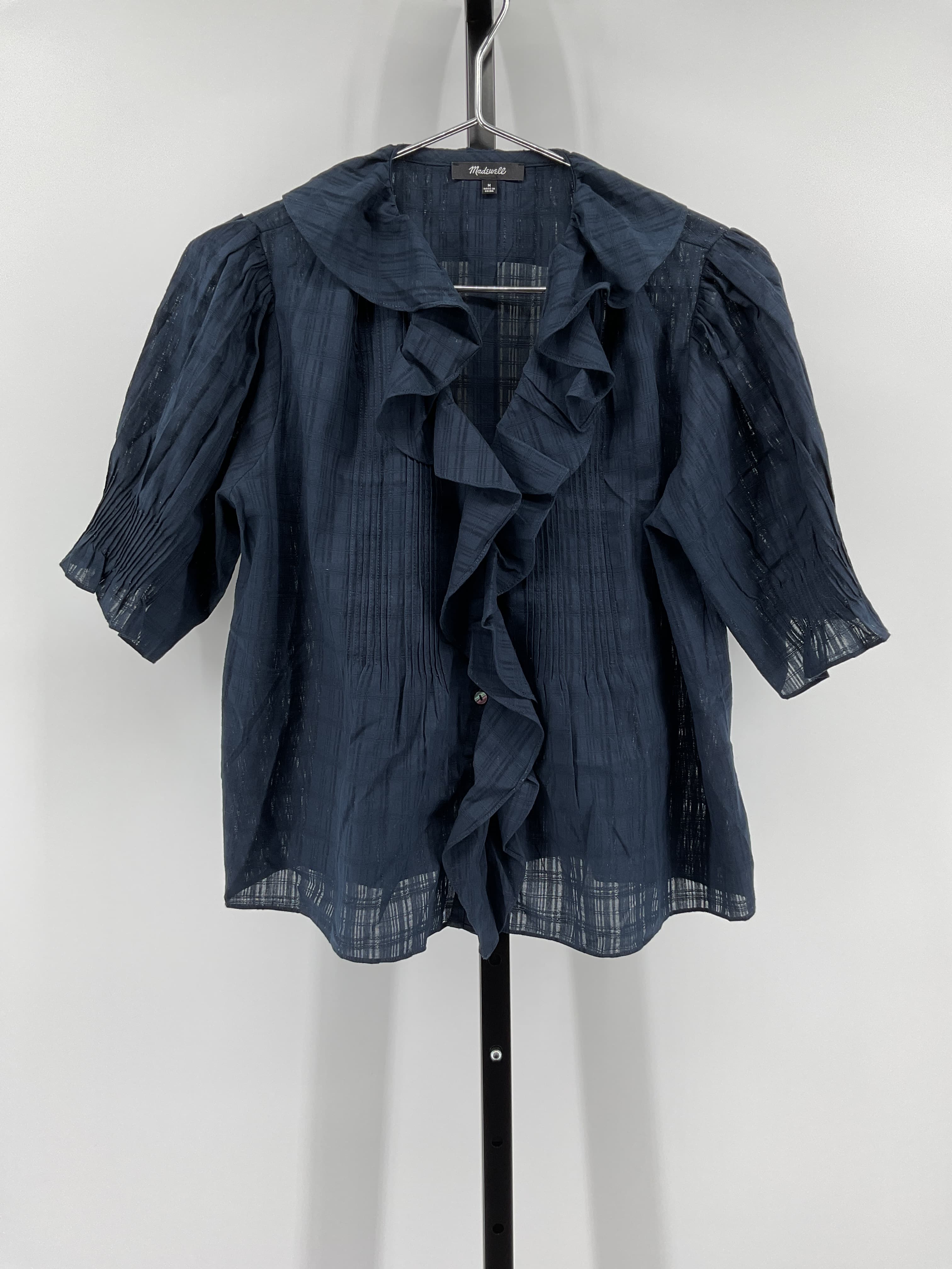 Ruffle Puff-Sleeve Peplum Top In Windowpane - Image 3