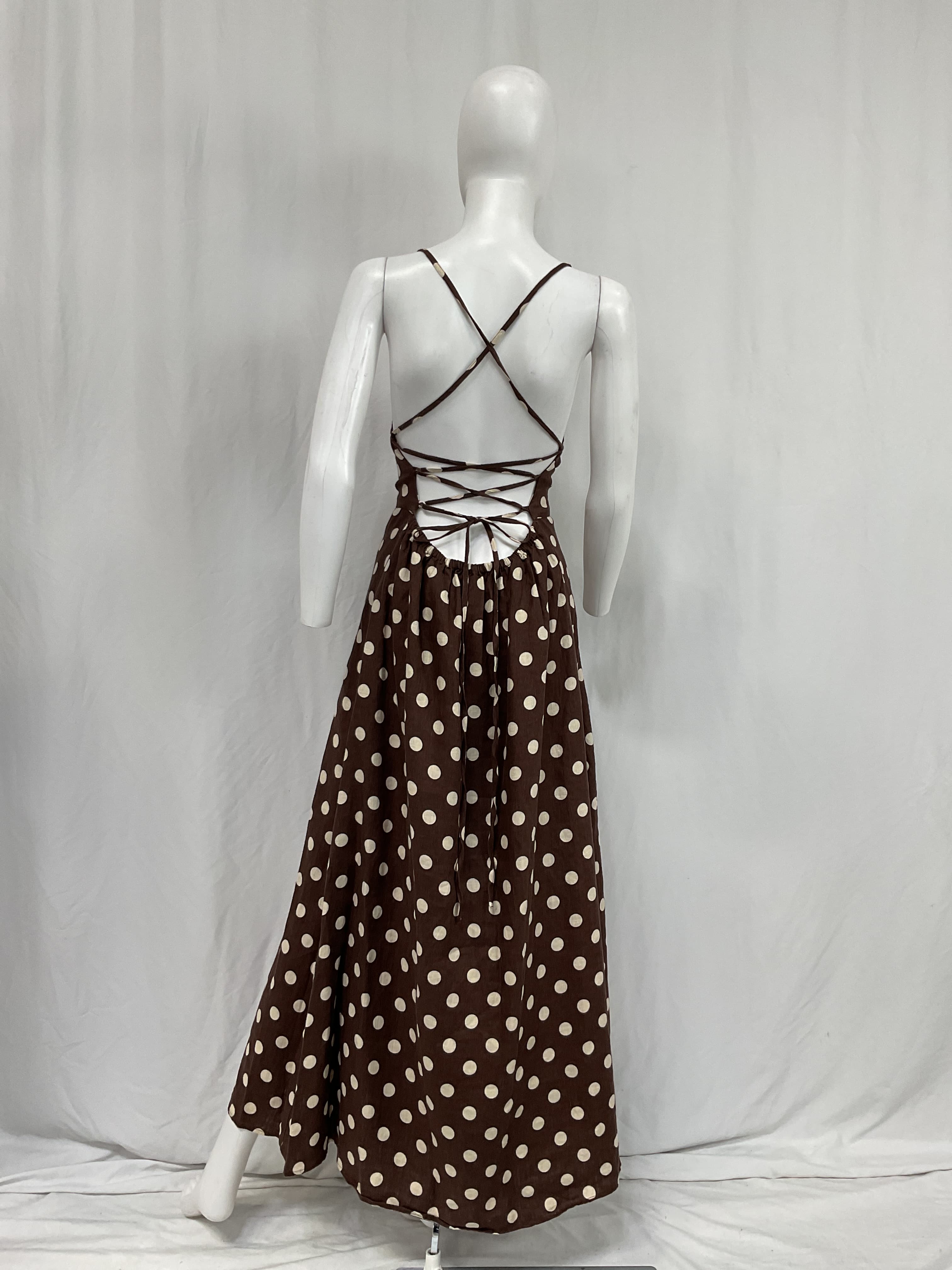 Lori Open-Back Polka-Dot Linen Maxi Dress - Image 2