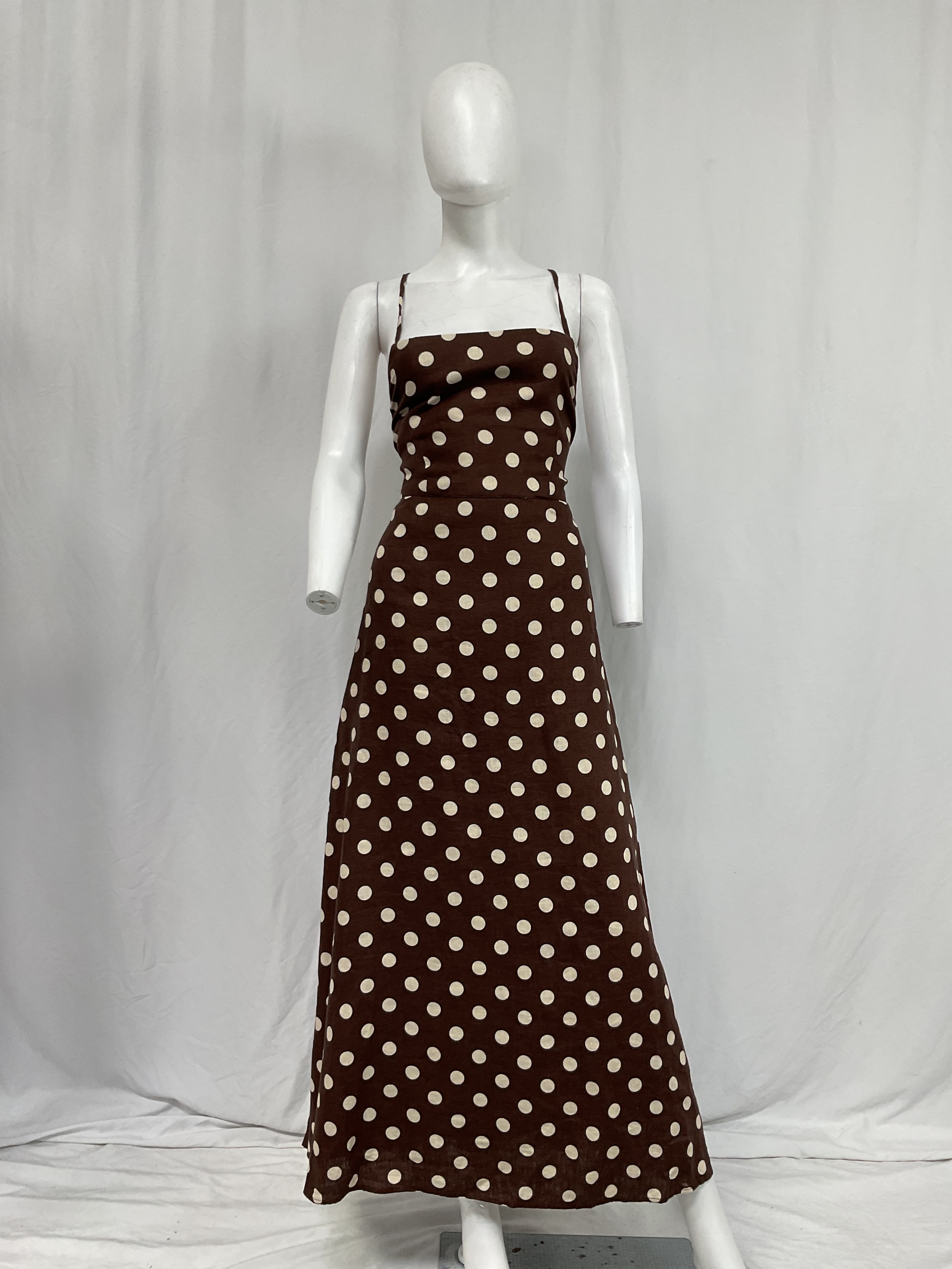 Lori Open-Back Polka-Dot Linen Maxi Dress - Image 3