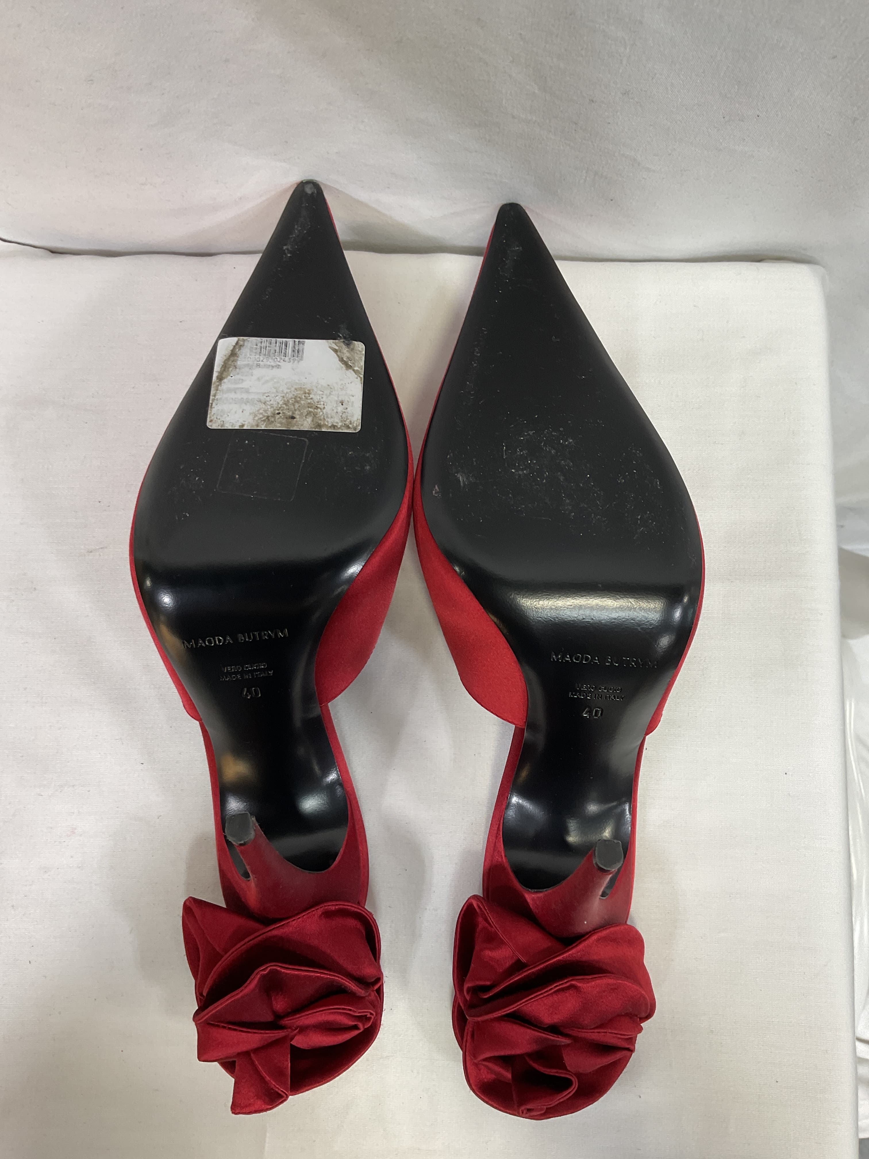 Floral-Appliqu Faux Pearl Satin Mules - Image 2