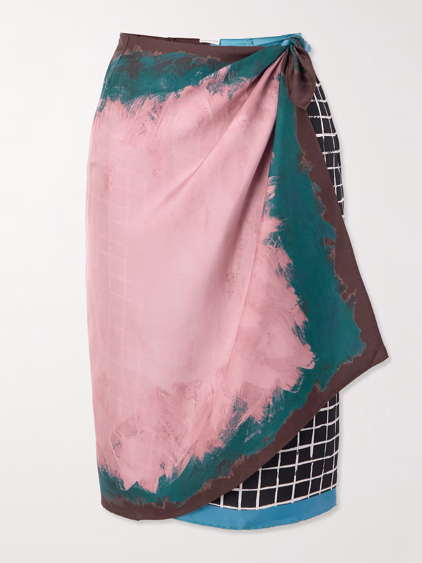 Reversible Paneled Printed Silk Midi Wrap Skirt - Image 1