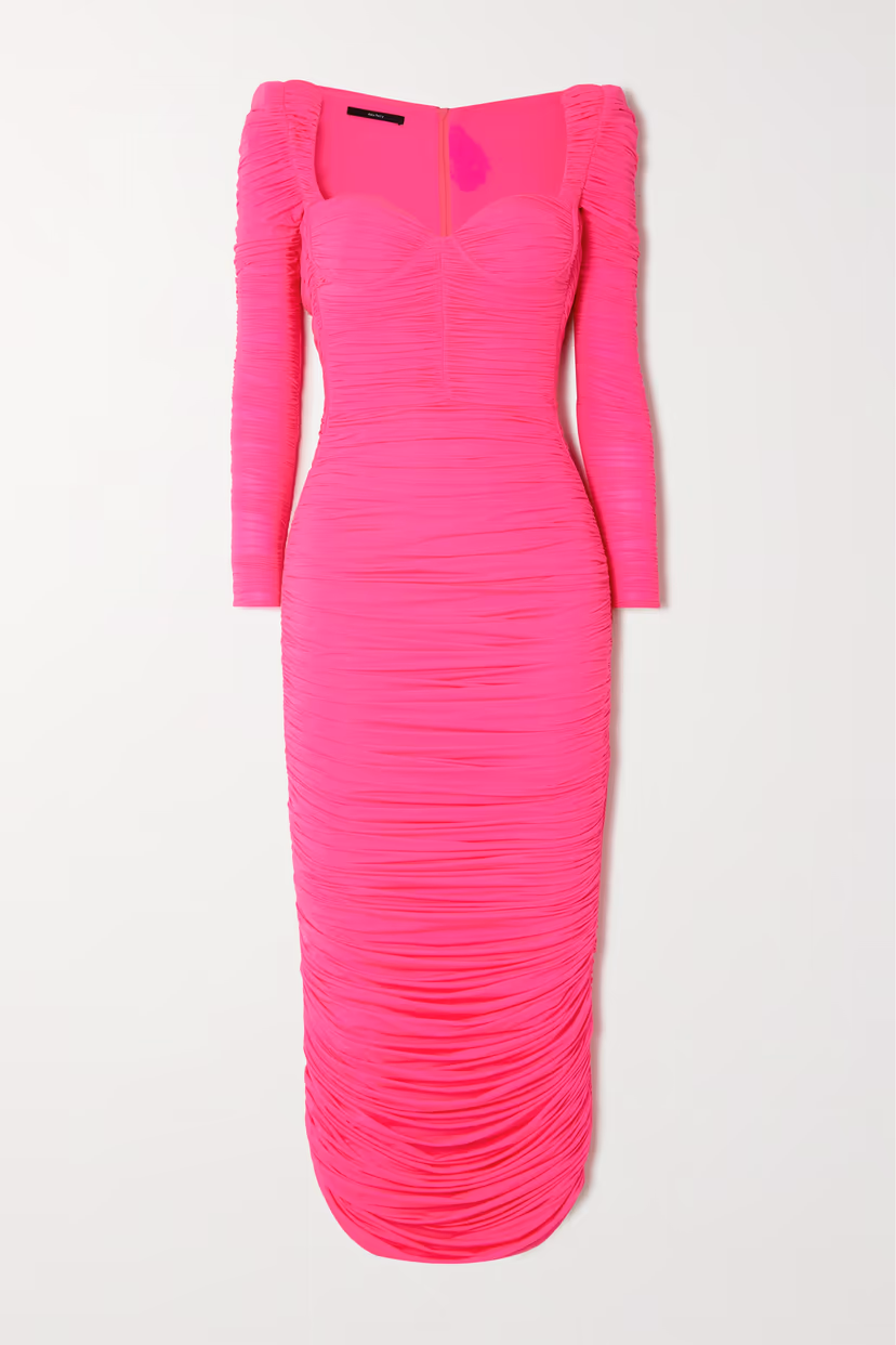 Stanton Ruched Neon Stretch-Jersey Midi Dress - Image 1