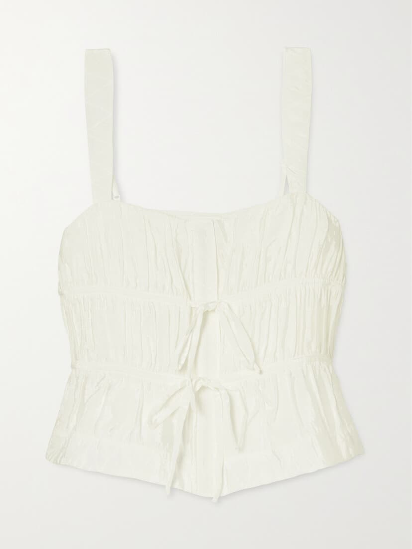 Abilene Tie-Detailed Ruched Poplin Top - Image 1