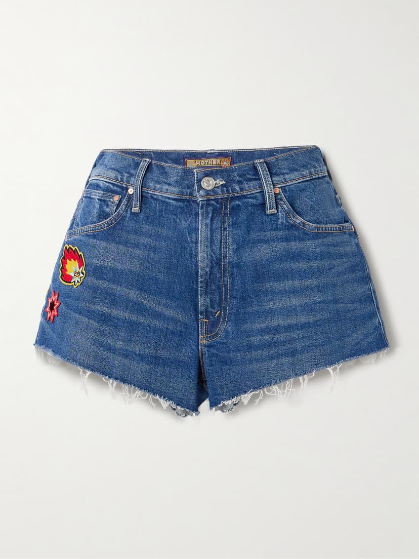 The Dodger Appliqud Frayed Denim Shorts - Image 1