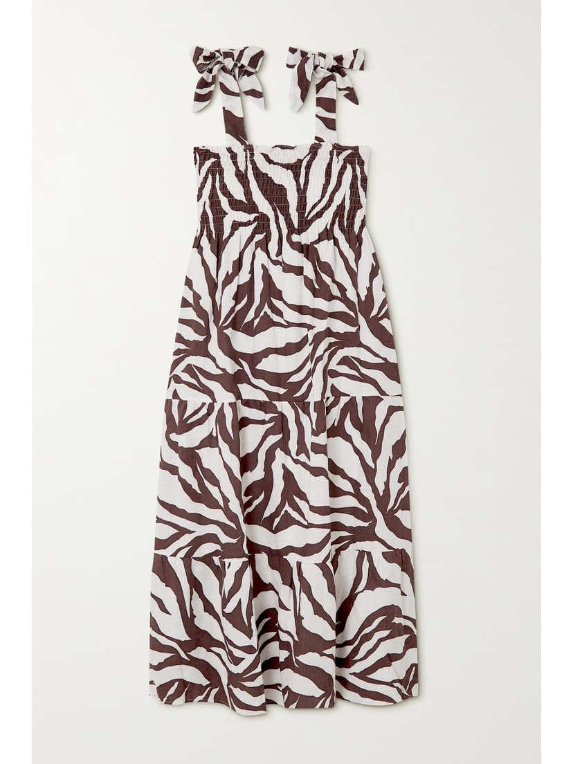 Rianne Tie-Detailed Tiered Zebra-Print Linen Midi Dress - Image 1