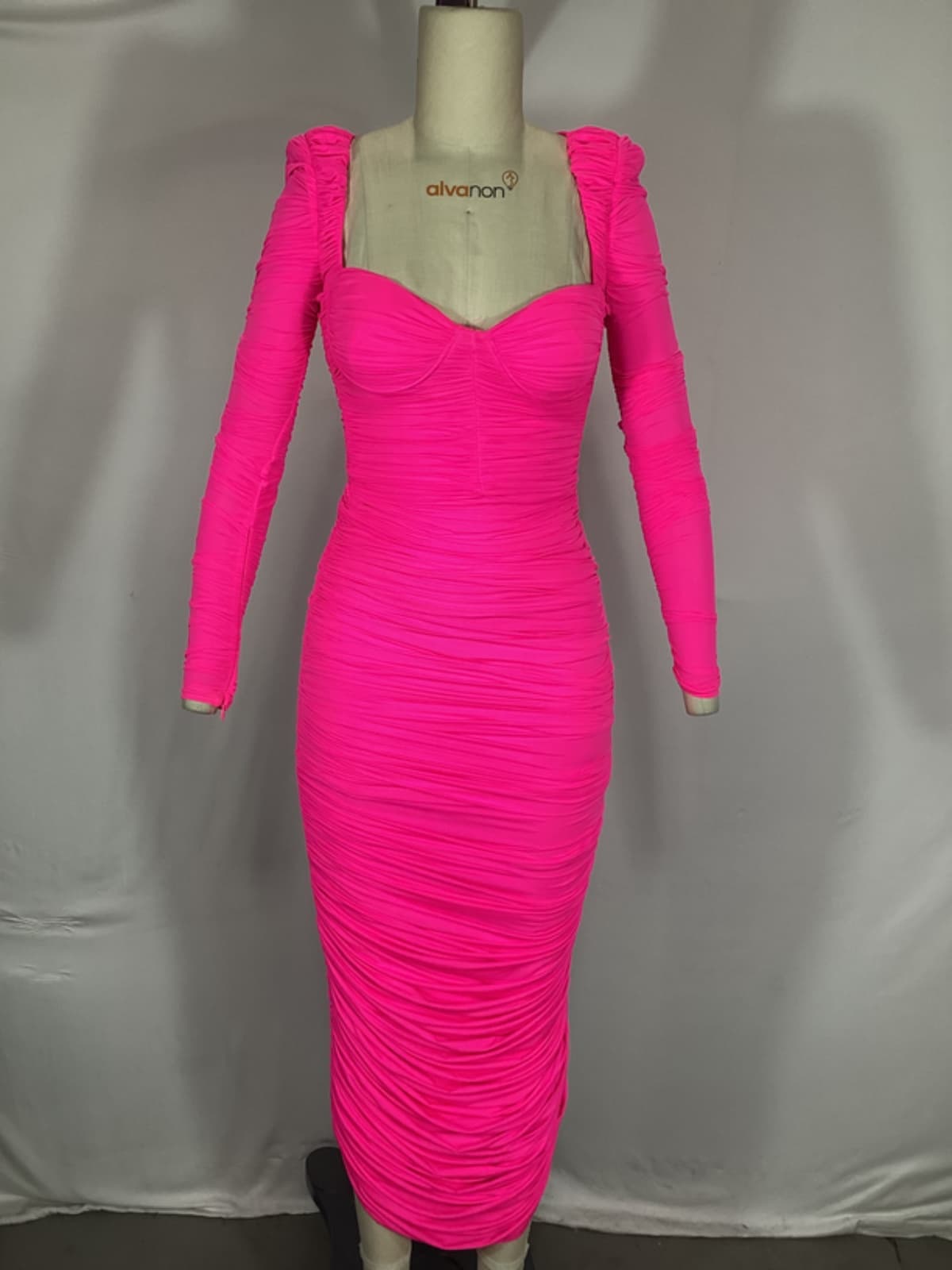 Stanton Ruched Neon Stretch-Jersey Midi Dress - Image 3