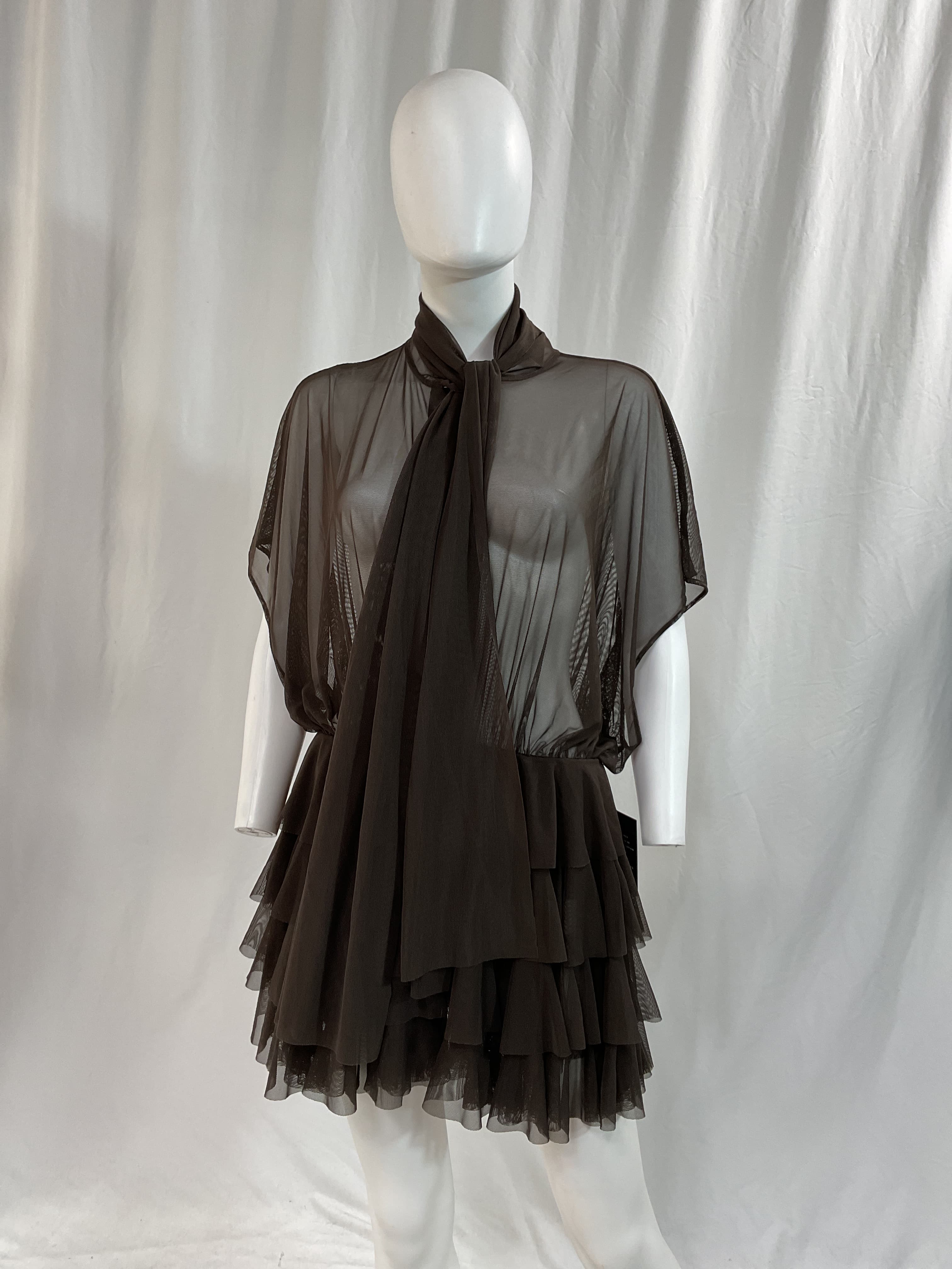 Lauren Tie-Neck Ruffled Stretch-Mesh Mini Dress - Image 3