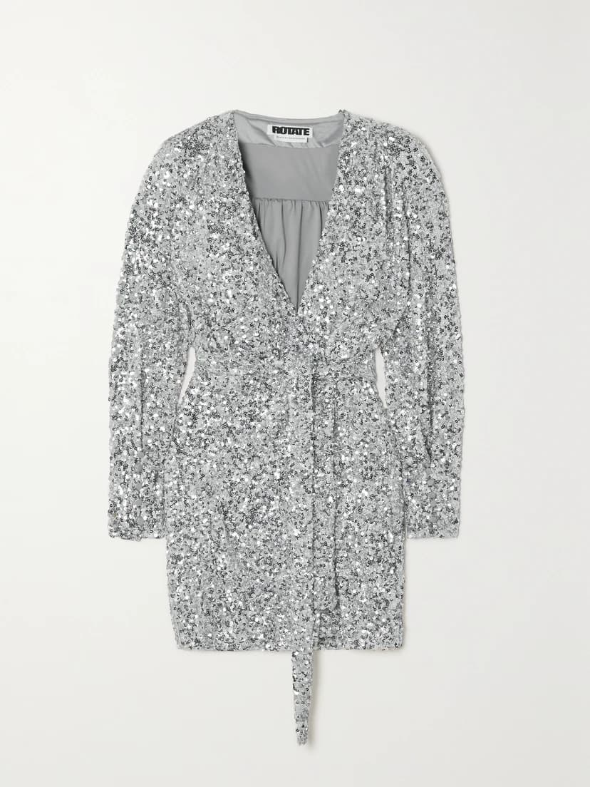 Samantha Belted Sequined Stretch-Jersey Mini Wrap Dress - Image 1