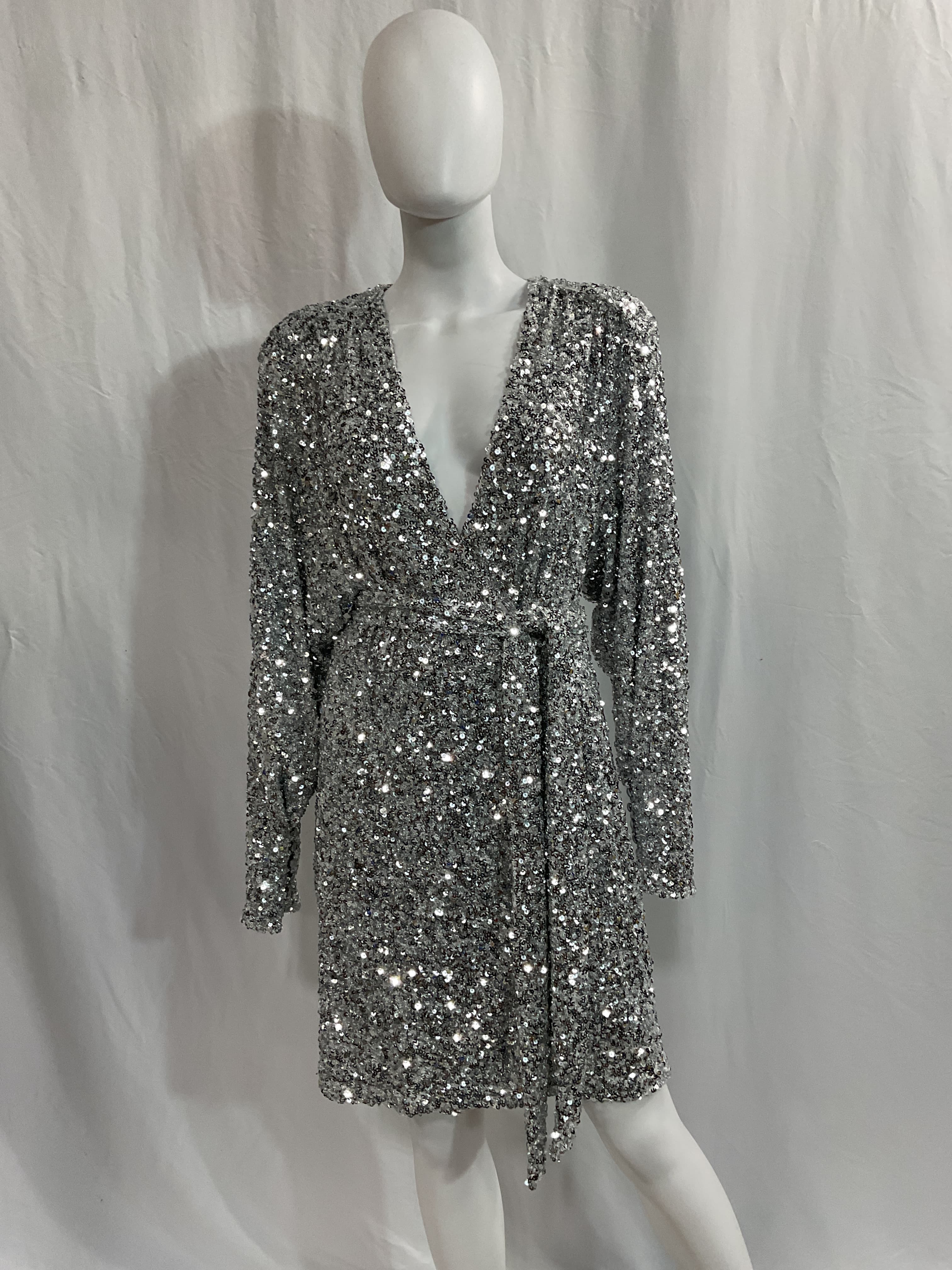 Samantha Belted Sequined Stretch-Jersey Mini Wrap Dress - Image 3